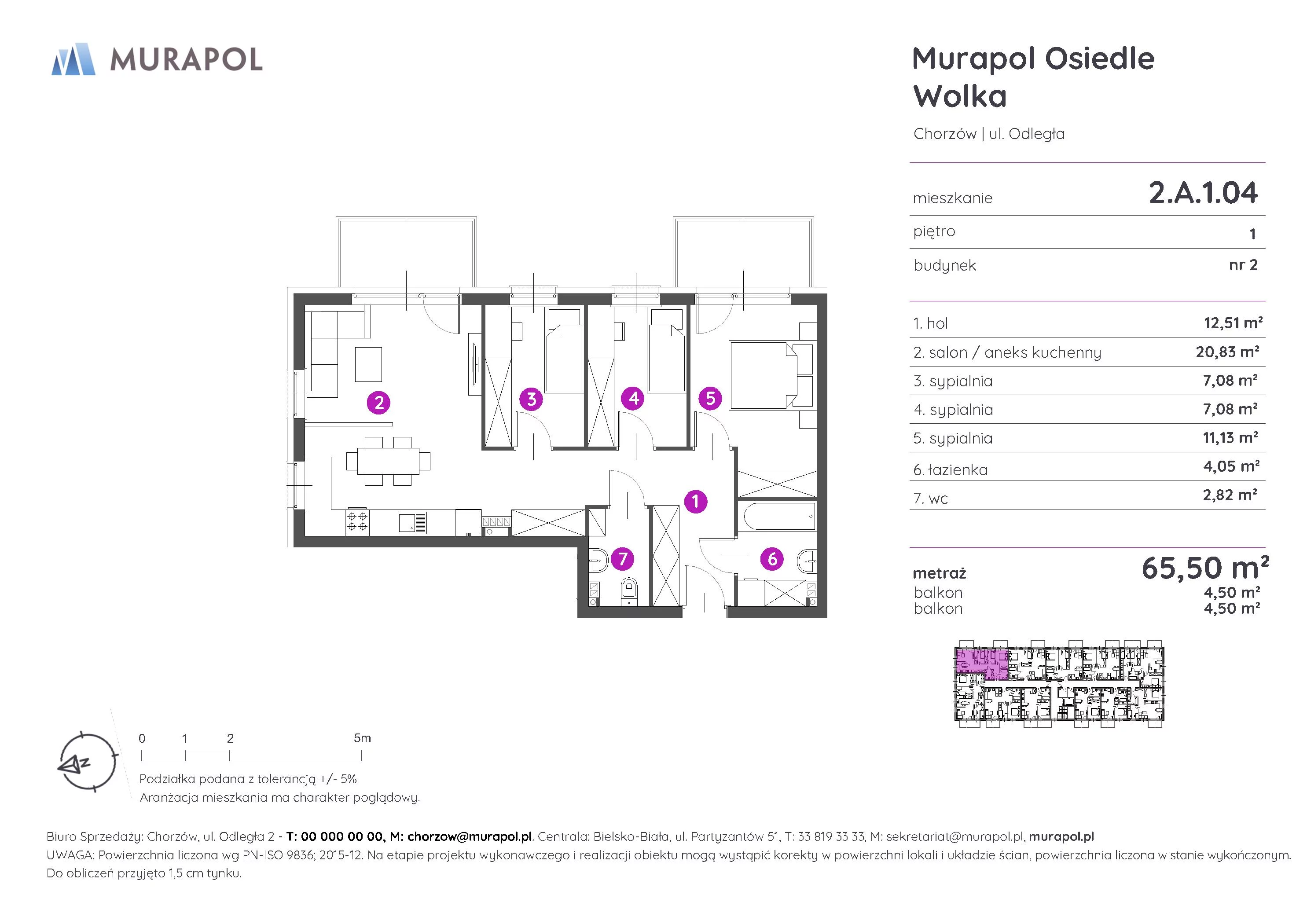 Mieszkanie 65,50 m², piętro 1, oferta nr 2.A.1.04, Murapol Osiedle Wolka, Chorzów, Centrum, ul. Odległa