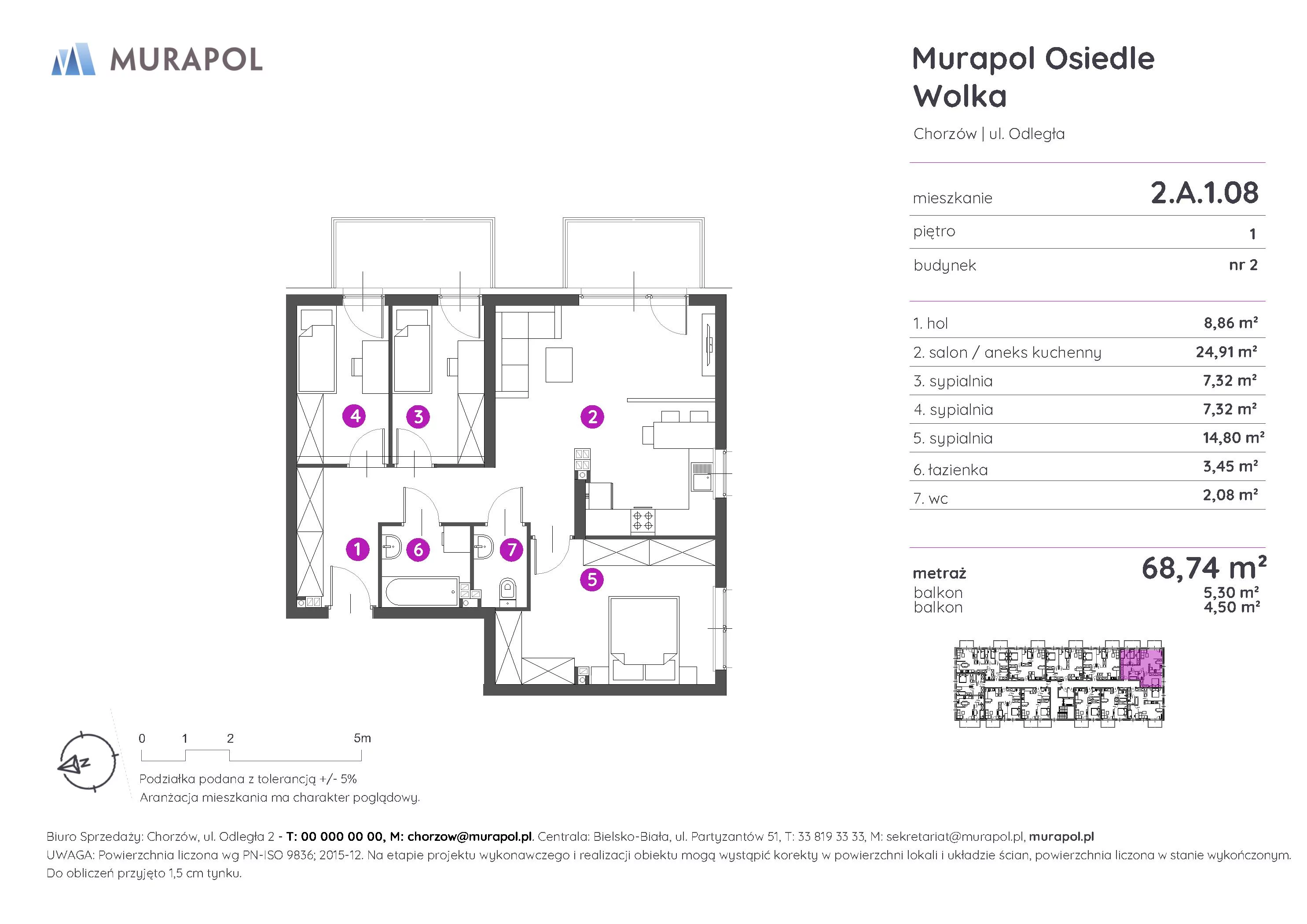 Mieszkanie 68,74 m², piętro 1, oferta nr 2.A.1.08, Murapol Osiedle Wolka, Chorzów, Centrum, ul. Odległa