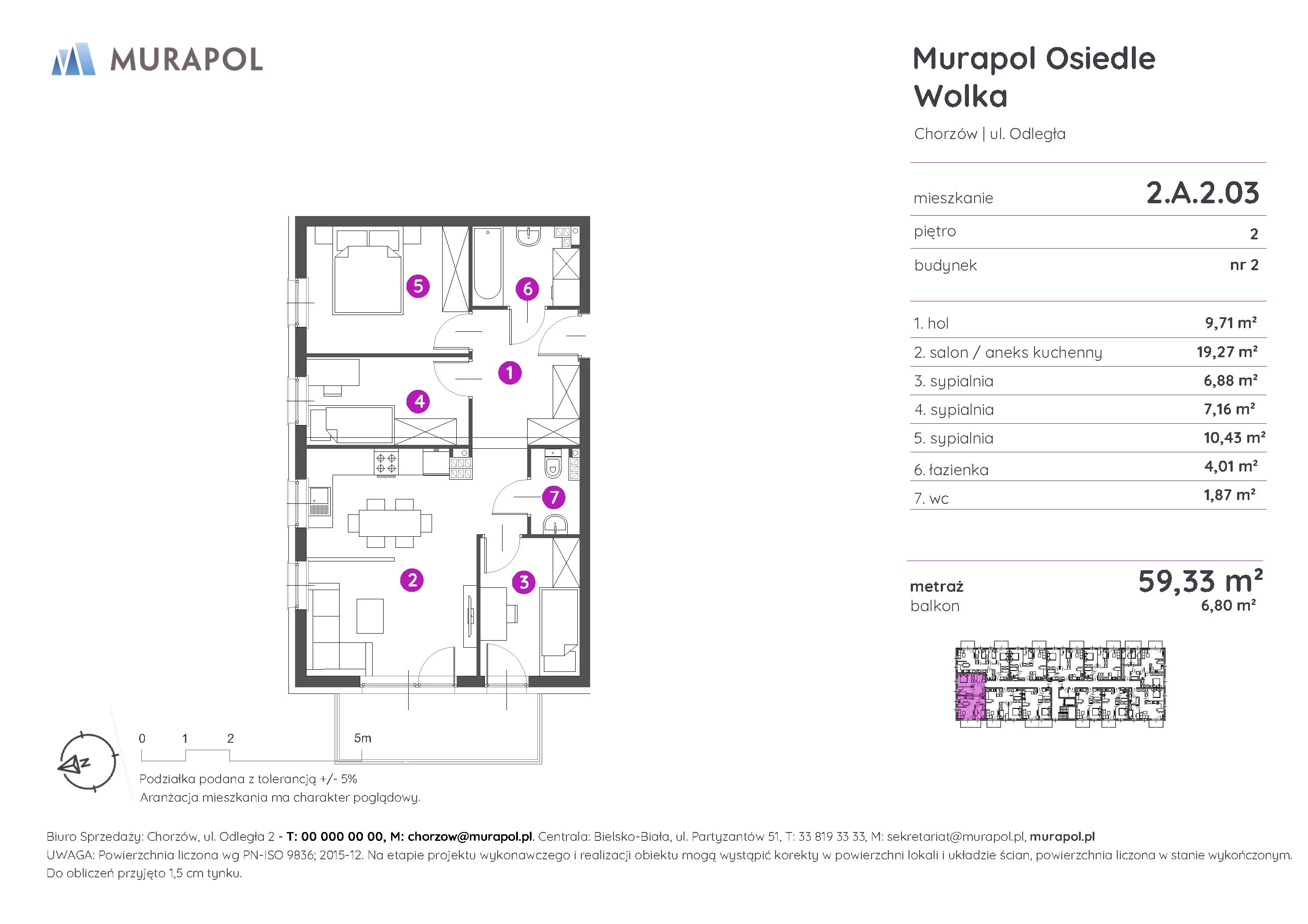 Mieszkanie 59,33 m², piętro 2, oferta nr 2.A.2.03, Murapol Osiedle Wolka, Chorzów, Centrum, ul. Odległa