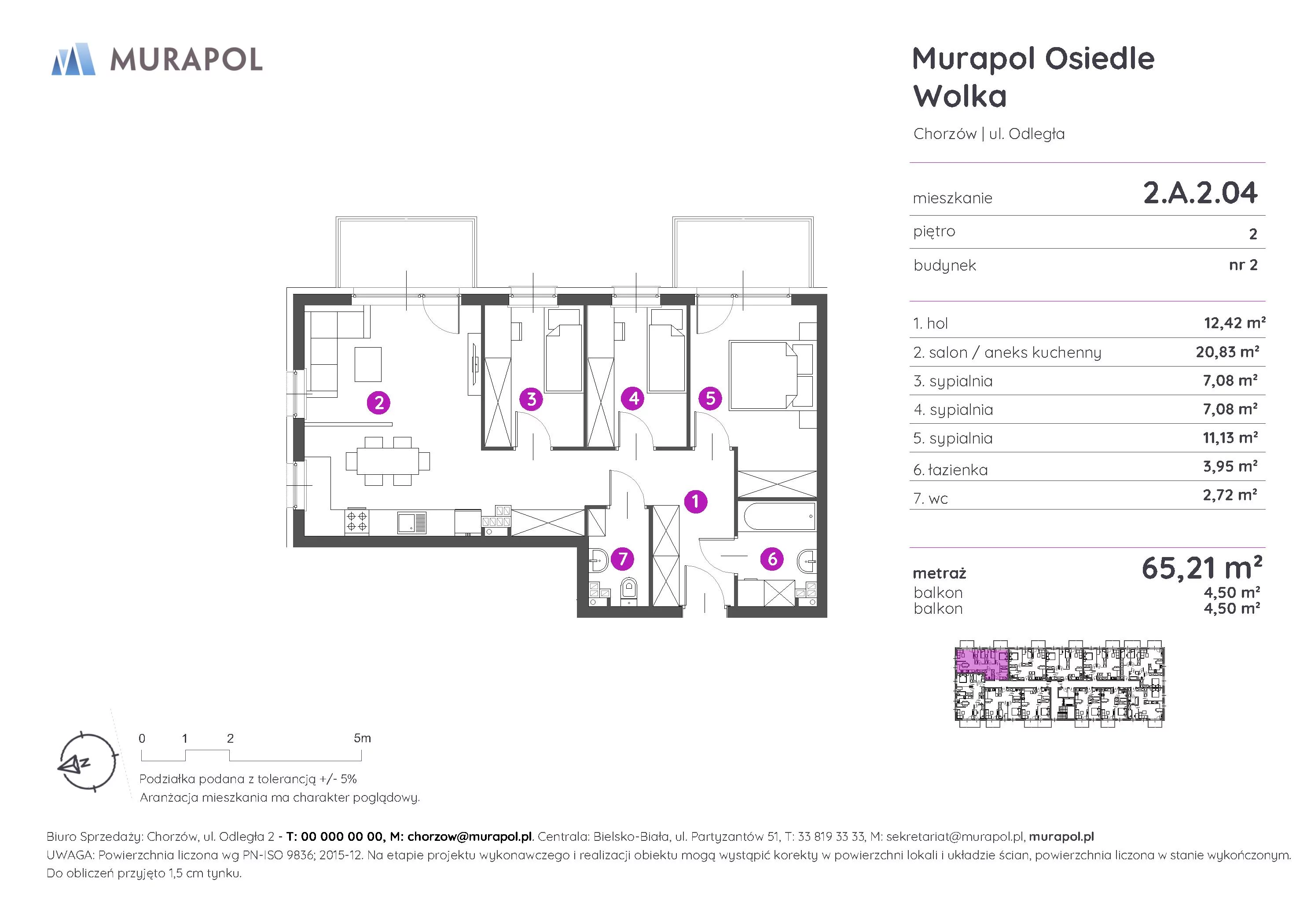 Mieszkanie 65,21 m², piętro 2, oferta nr 2.A.2.04, Murapol Osiedle Wolka, Chorzów, Centrum, ul. Odległa