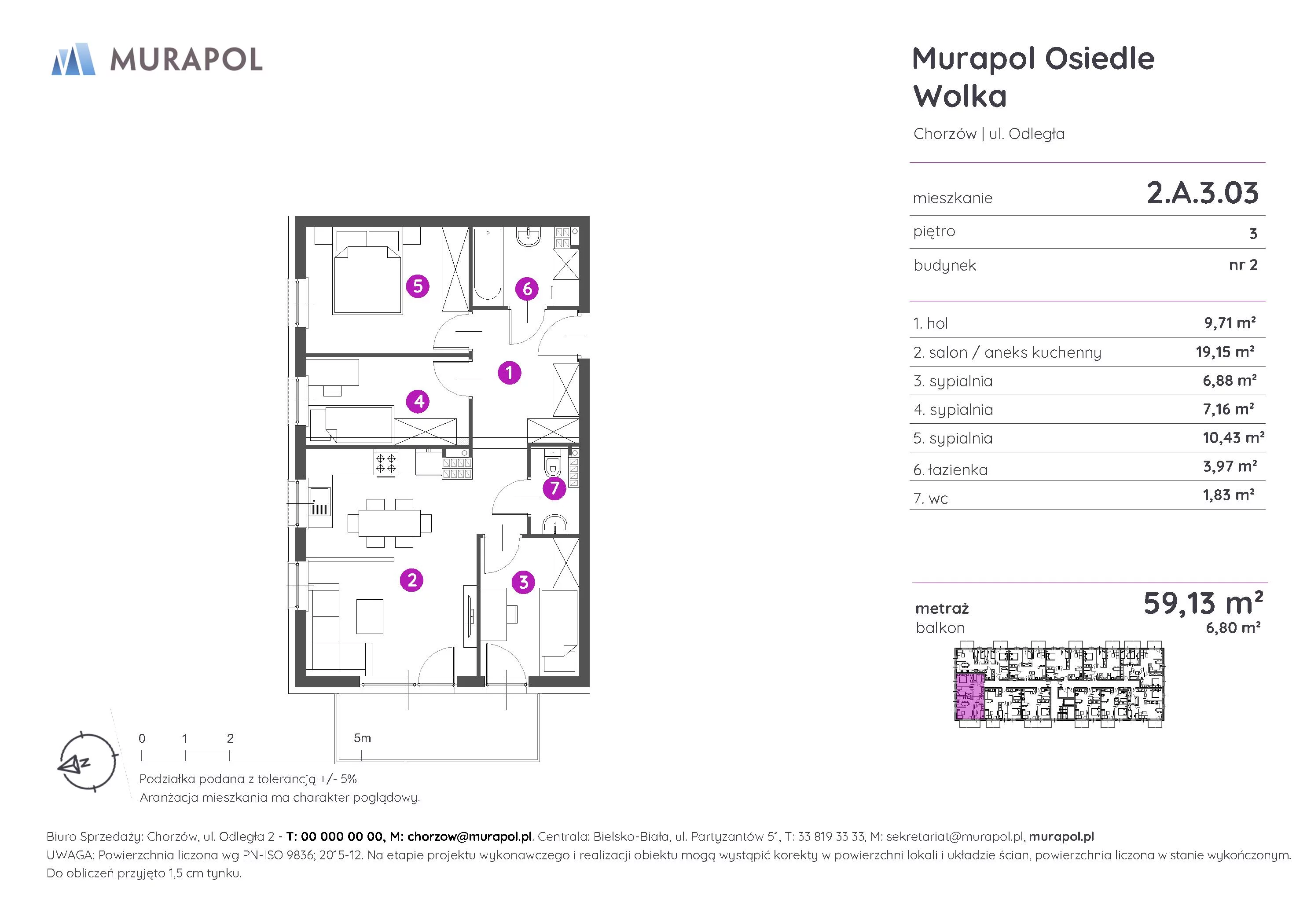 Mieszkanie 59,13 m², piętro 3, oferta nr 2.A.3.03, Murapol Osiedle Wolka, Chorzów, Centrum, ul. Odległa