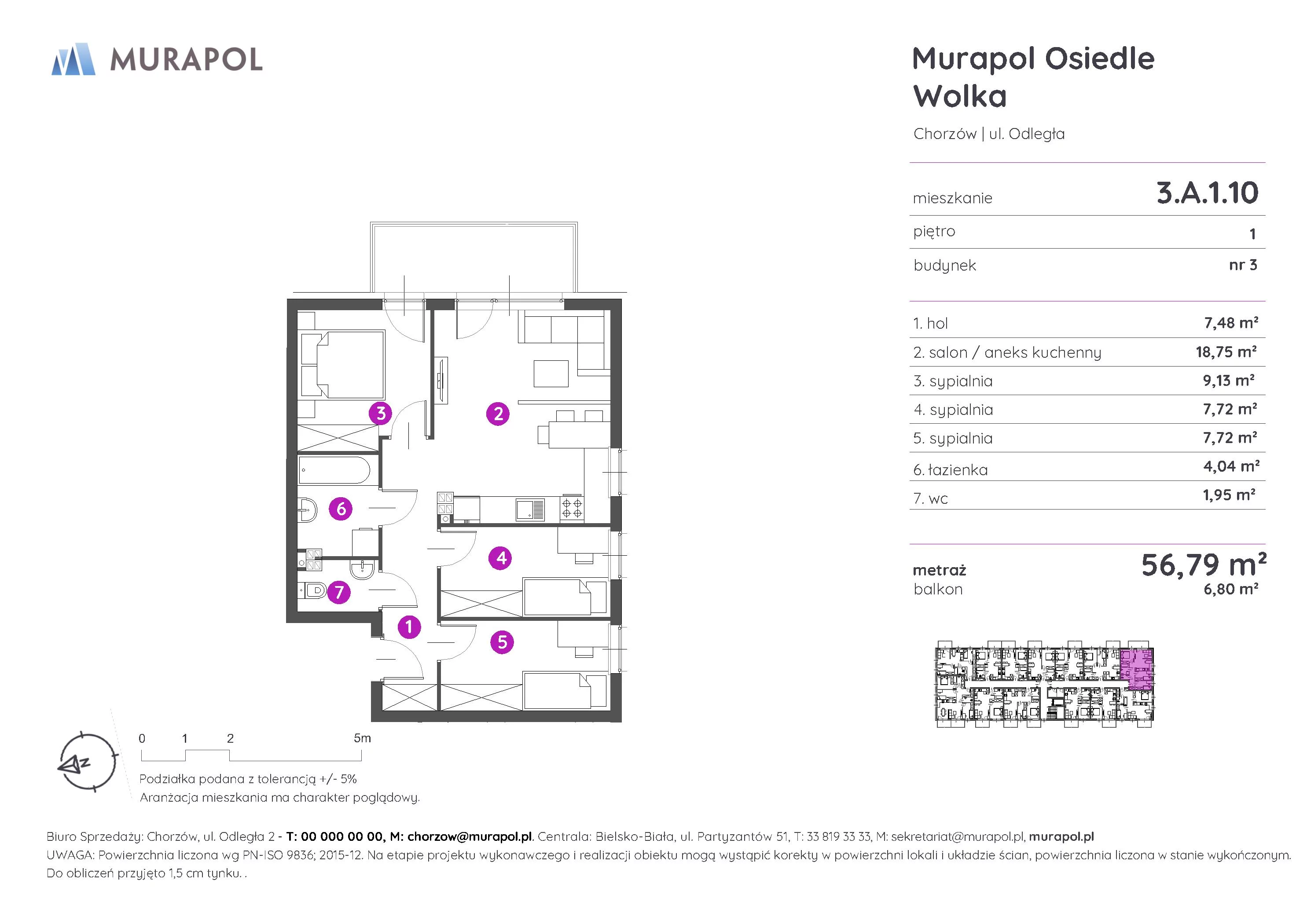 Mieszkanie 56,79 m², piętro 1, oferta nr 3.A.1.10, Murapol Osiedle Wolka, Chorzów, Centrum, ul. Odległa