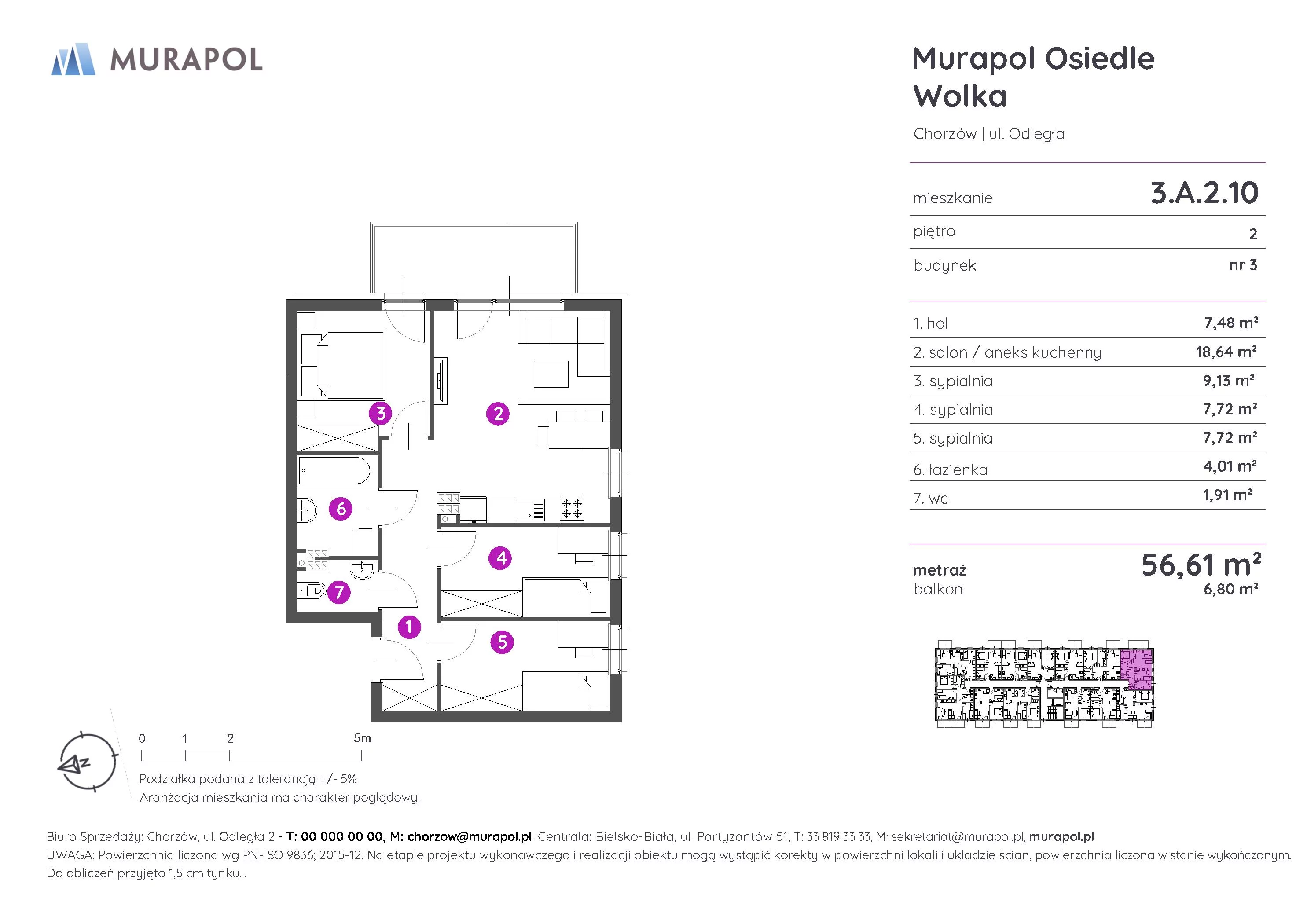 Mieszkanie 56,61 m², piętro 2, oferta nr 3.A.2.10, Murapol Osiedle Wolka, Chorzów, Centrum, ul. Odległa