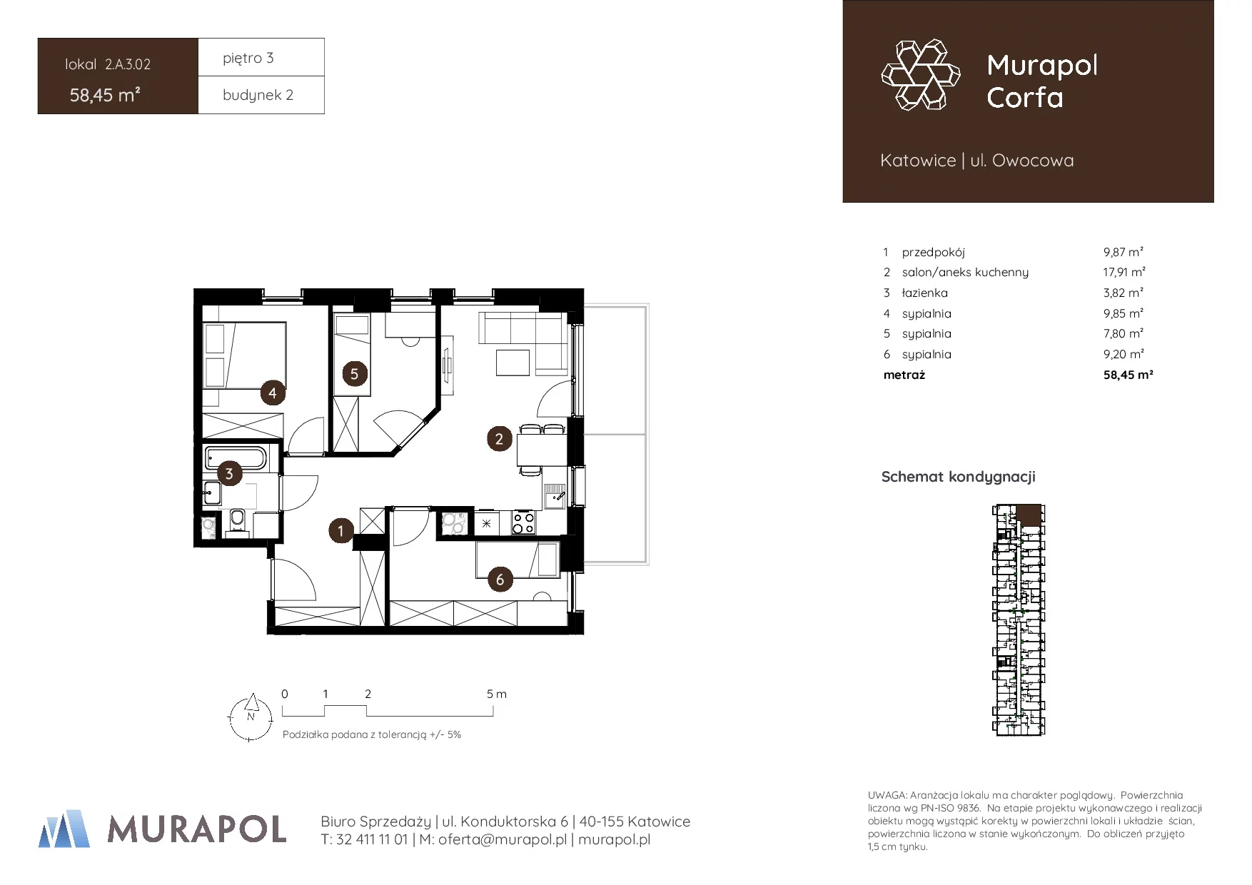 4 pokoje, mieszkanie 58,45 m², piętro 3, oferta nr 2.A.3.02, Murapol Corfa, Katowice, Wełnowiec-Józefowiec, Wełnowiec, ul. Owocowa
