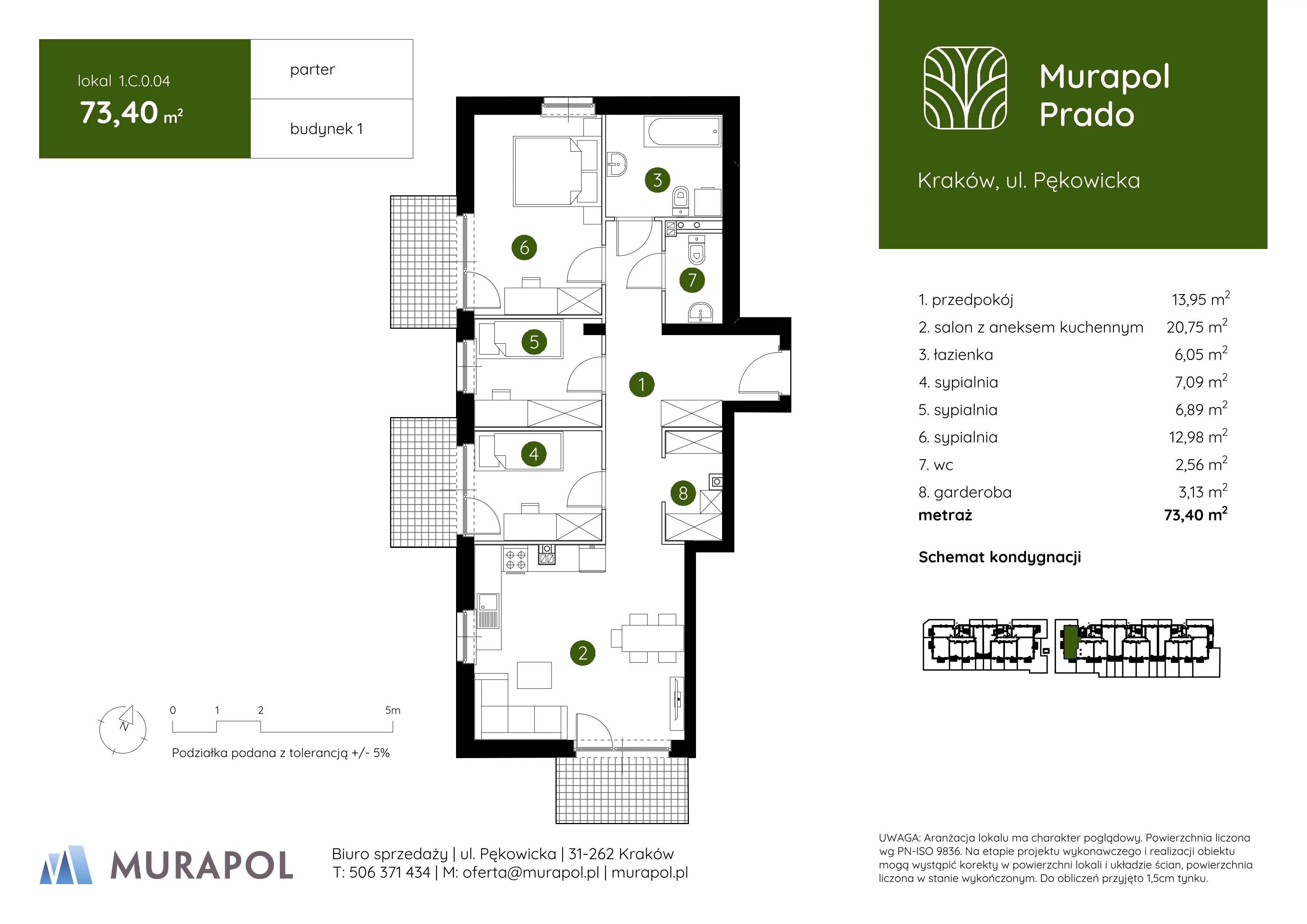 Mieszkanie 73,40 m², parter, oferta nr 1.C.0.04, Murapol Prado, Kraków, Prądnik Biały, ul. Pękowicka