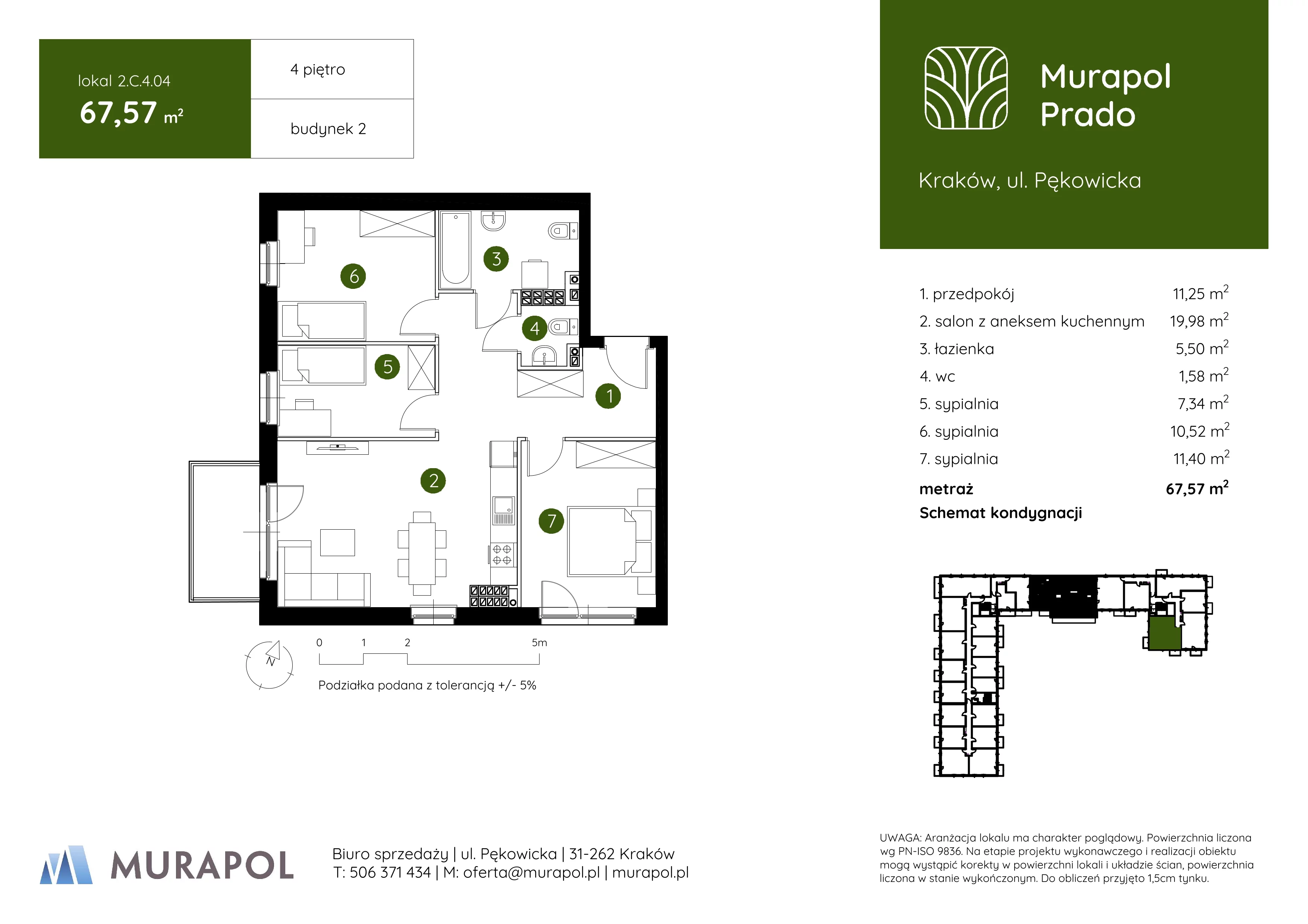 4 pokoje, mieszkanie 67,57 m², piętro 4, oferta nr 2.C.4.04, Murapol Prado, Kraków, Prądnik Biały, ul. Pękowicka