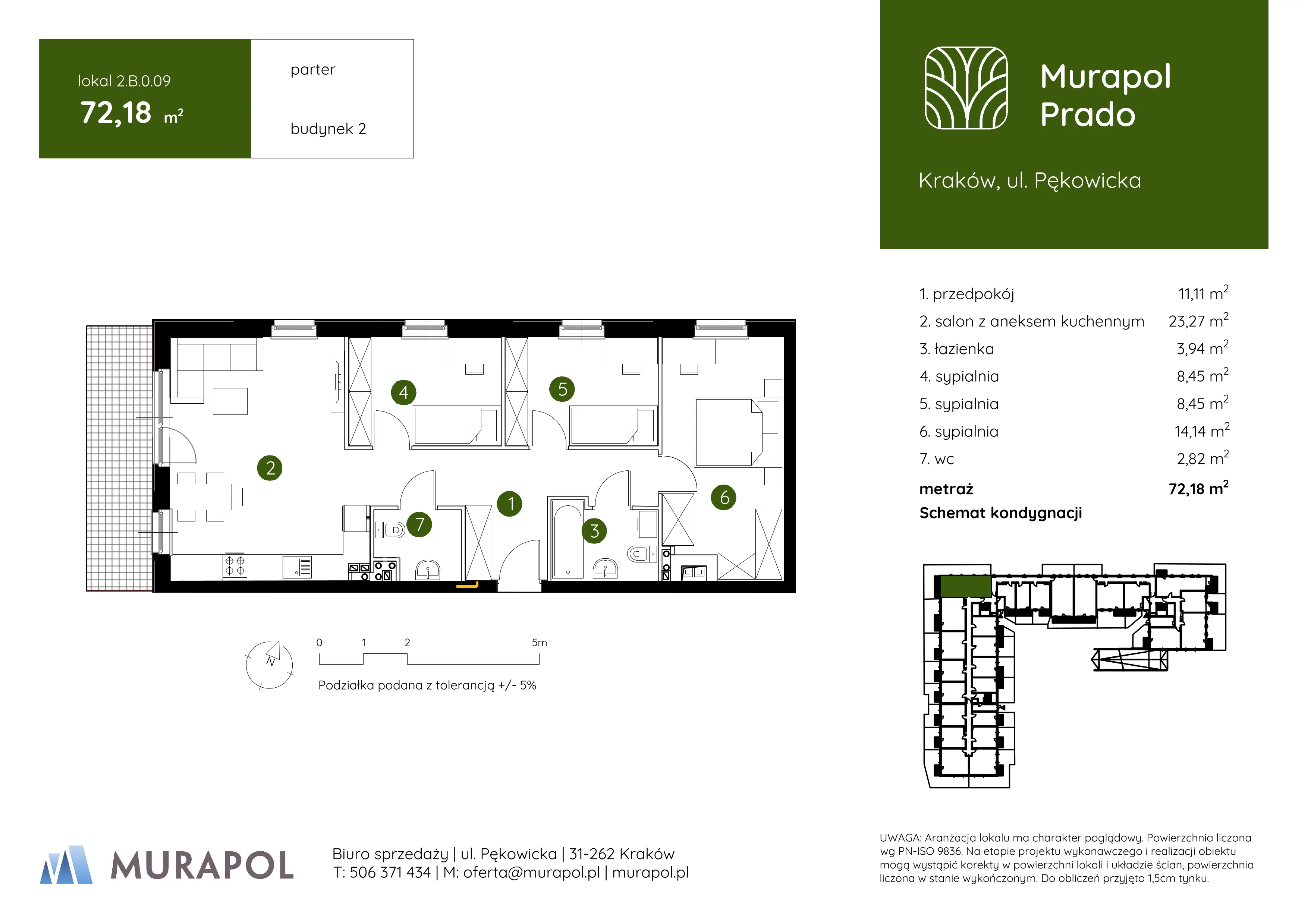 4 pokoje, mieszkanie 72,18 m², parter, oferta nr 2.B.0.09, Murapol Prado, Kraków, Prądnik Biały, ul. Piaszczysta