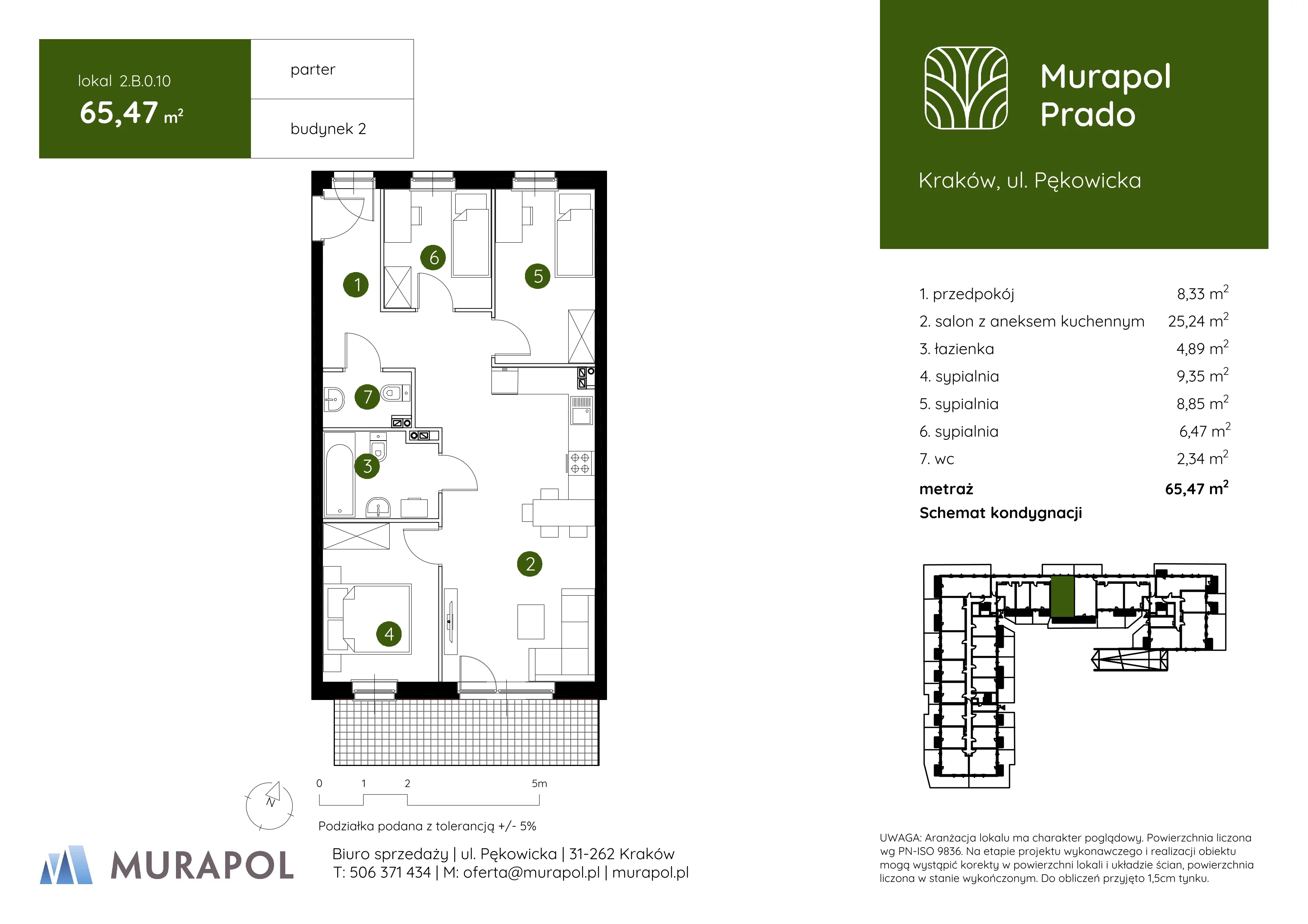 4 pokoje, mieszkanie 65,47 m², parter, oferta nr 2.B.0.10, Murapol Prado, Kraków, Prądnik Biały, ul. Piaszczysta