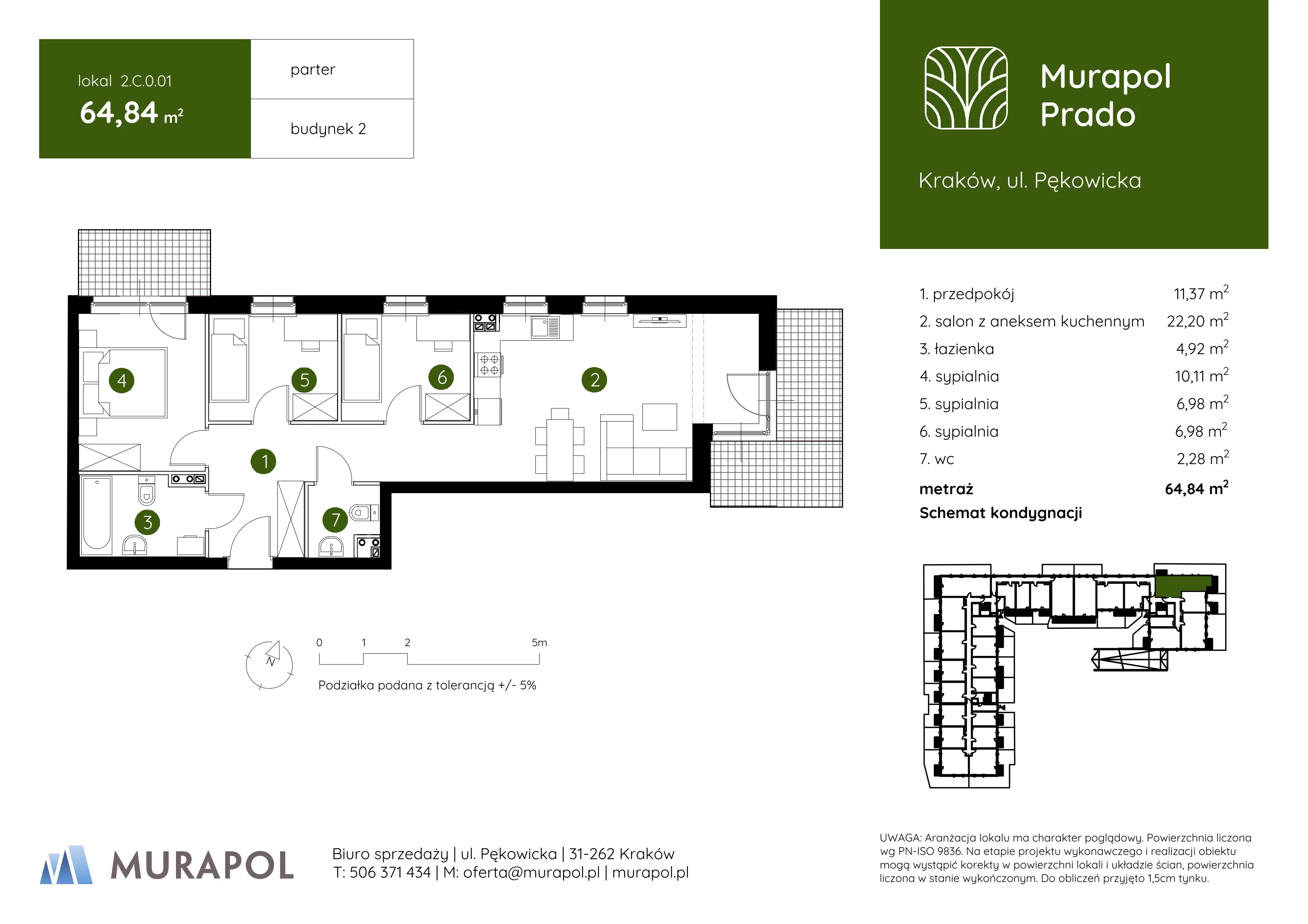 4 pokoje, mieszkanie 64,84 m², parter, oferta nr 2.C.0.01, Murapol Prado, Kraków, Prądnik Biały, ul. Piaszczysta