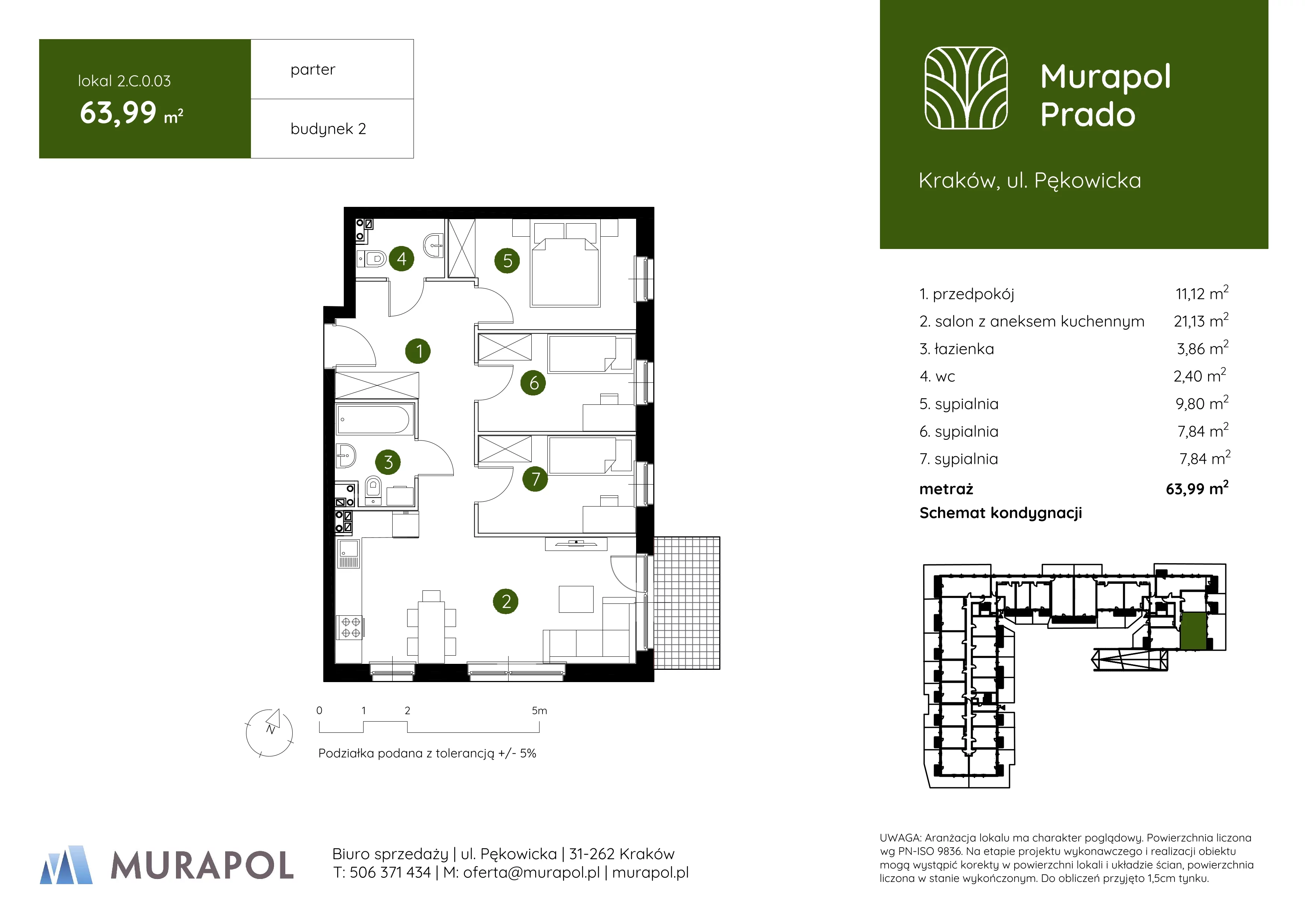 4 pokoje, mieszkanie 63,99 m², parter, oferta nr 2.C.0.03, Murapol Prado, Kraków, Prądnik Biały, ul. Piaszczysta