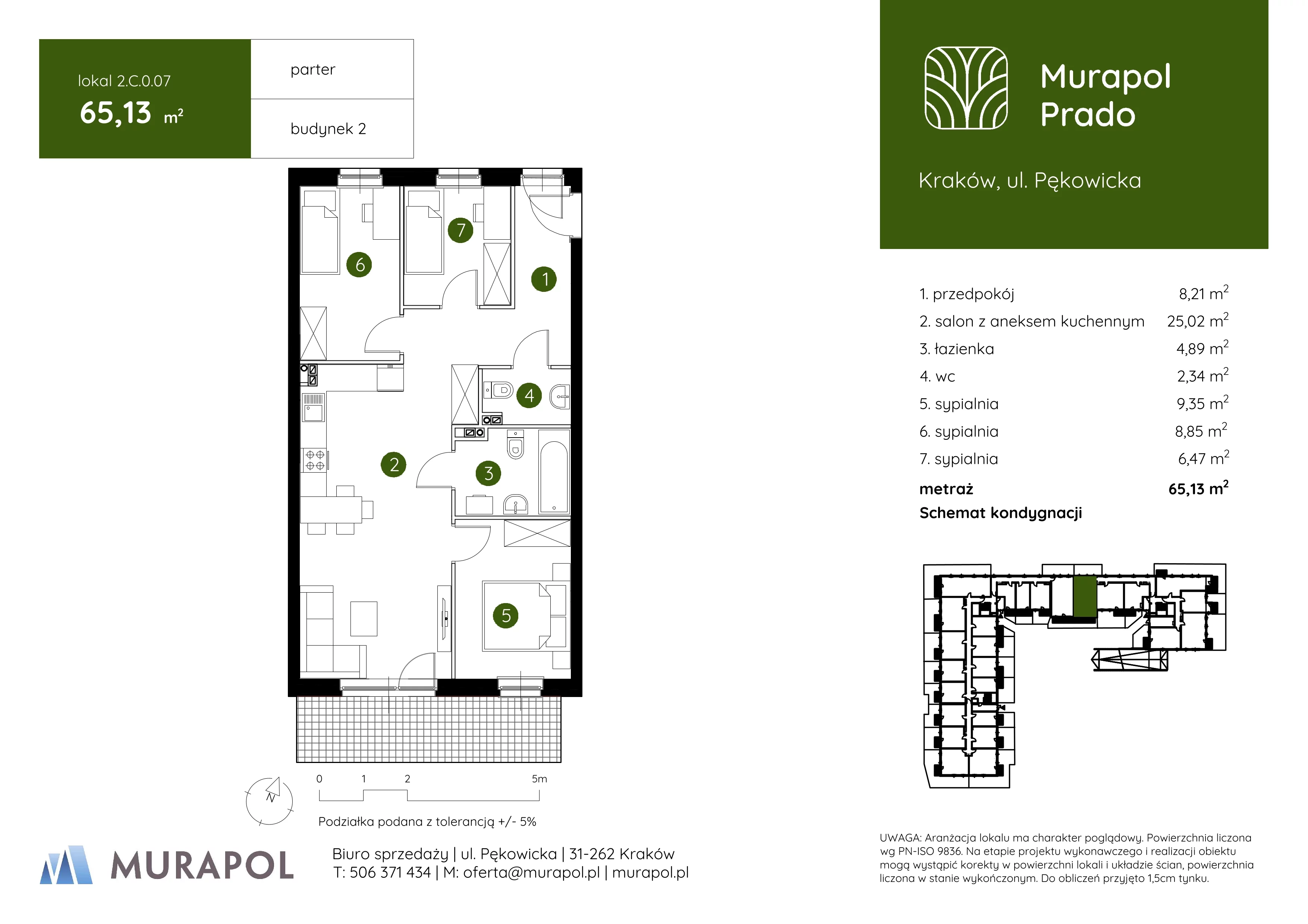 4 pokoje, mieszkanie 65,13 m², parter, oferta nr 2.C.0.07, Murapol Prado, Kraków, Prądnik Biały, ul. Piaszczysta