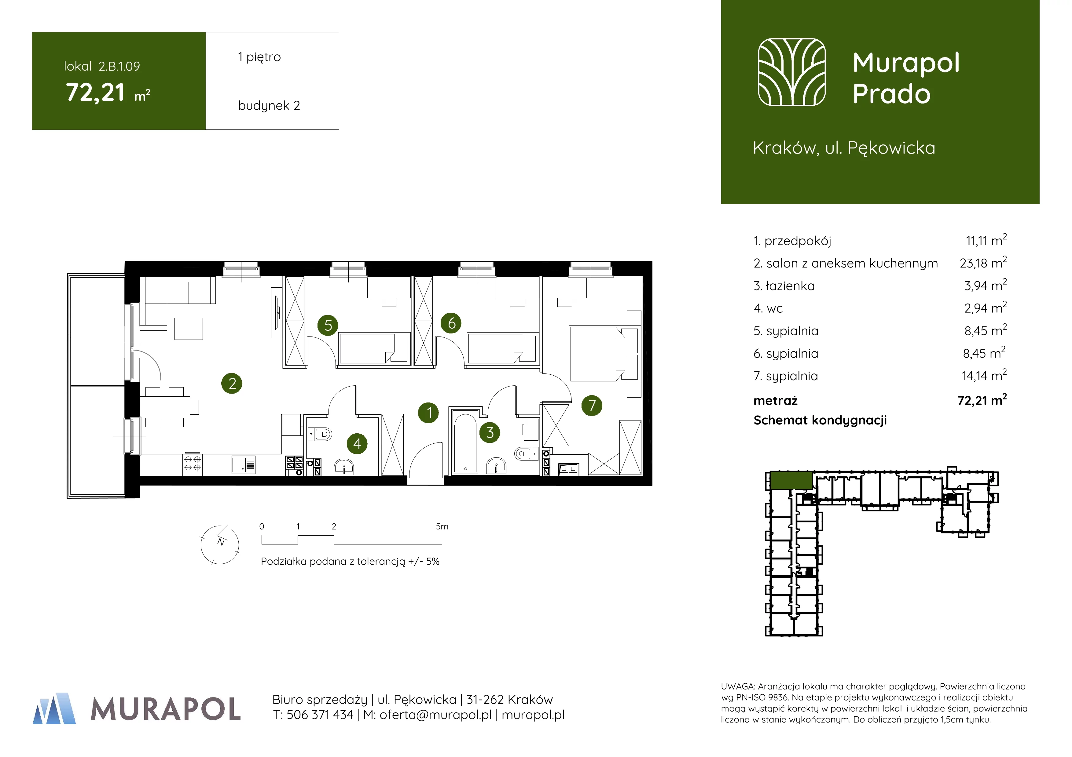 4 pokoje, mieszkanie 72,21 m², piętro 1, oferta nr 2.B.1.09, Murapol Prado, Kraków, Prądnik Biały, ul. Piaszczysta