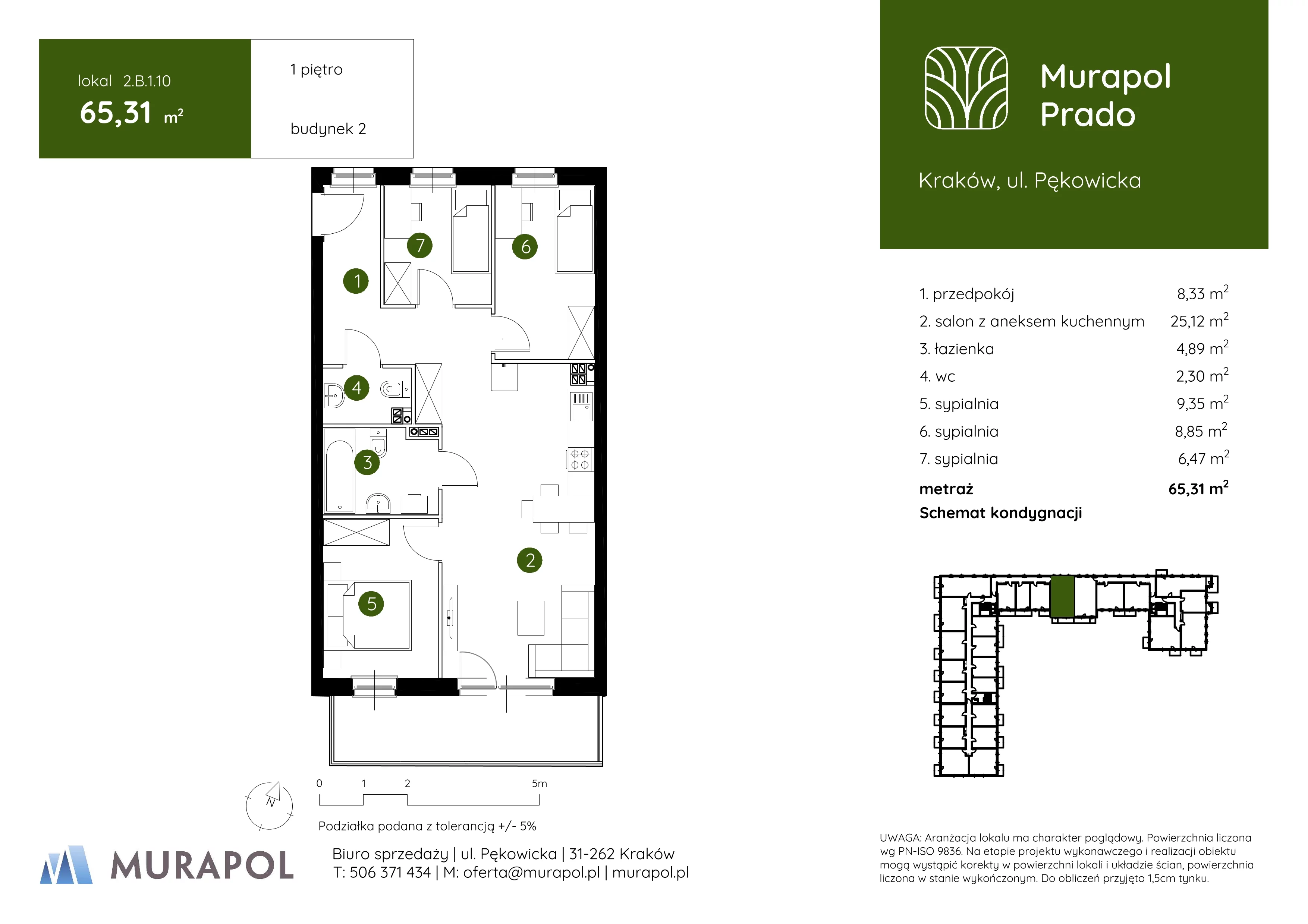 4 pokoje, mieszkanie 65,31 m², piętro 1, oferta nr 2.B.1.10, Murapol Prado, Kraków, Prądnik Biały, ul. Piaszczysta