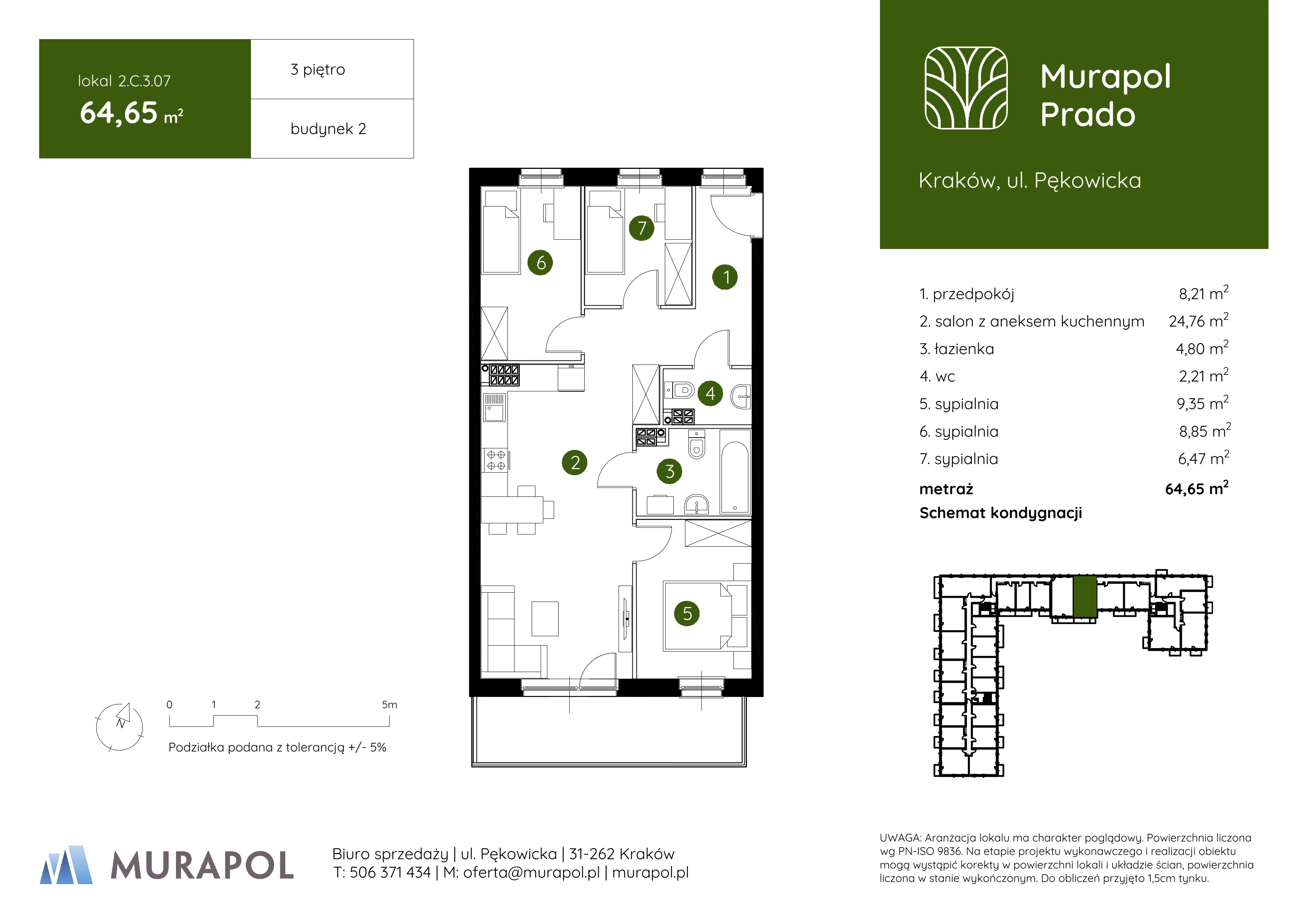4 pokoje, mieszkanie 64,65 m², piętro 3, oferta nr 2.C.3.07, Murapol Prado, Kraków, Prądnik Biały, ul. Piaszczysta
