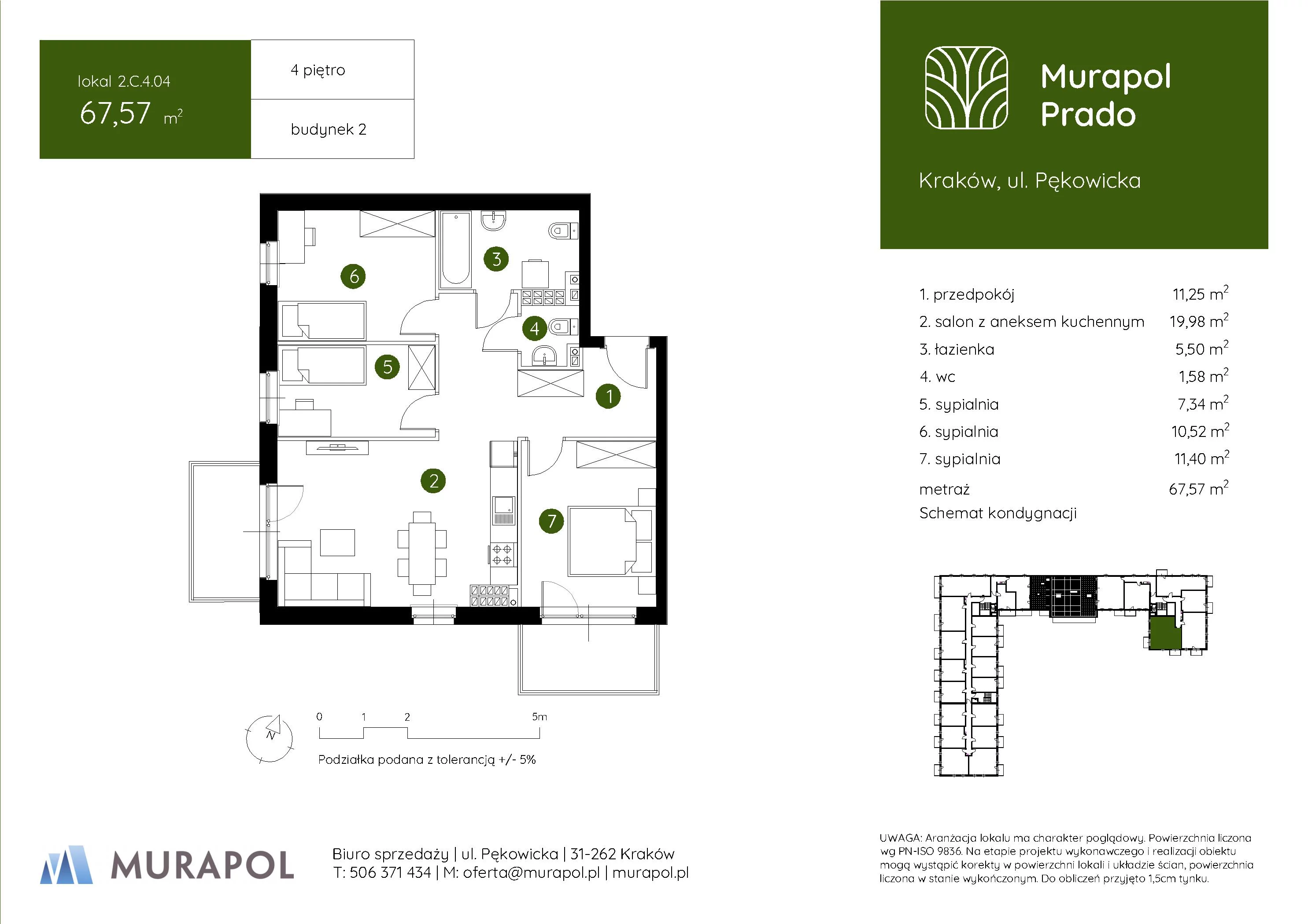 4 pokoje, mieszkanie 67,57 m², piętro 4, oferta nr 2.C.4.04, Murapol Prado, Kraków, Prądnik Biały, ul. Piaszczysta