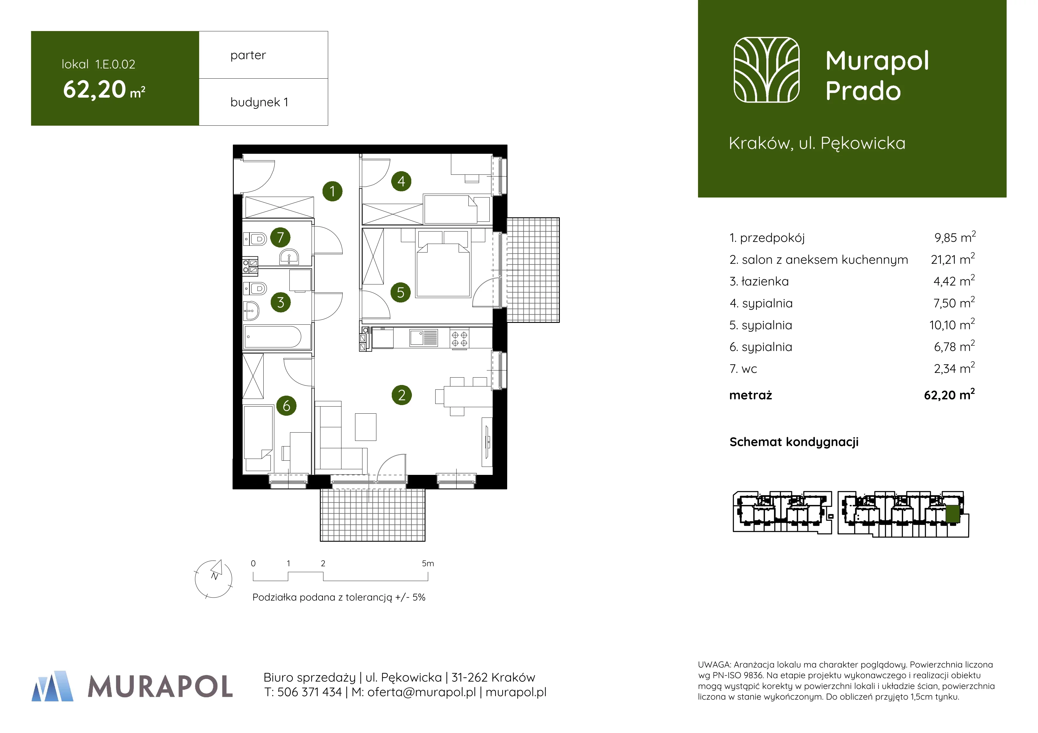 4 pokoje, mieszkanie 62,20 m², parter, oferta nr 1.E.0.02, Murapol Prado, Kraków, Prądnik Biały, ul. Piaszczysta