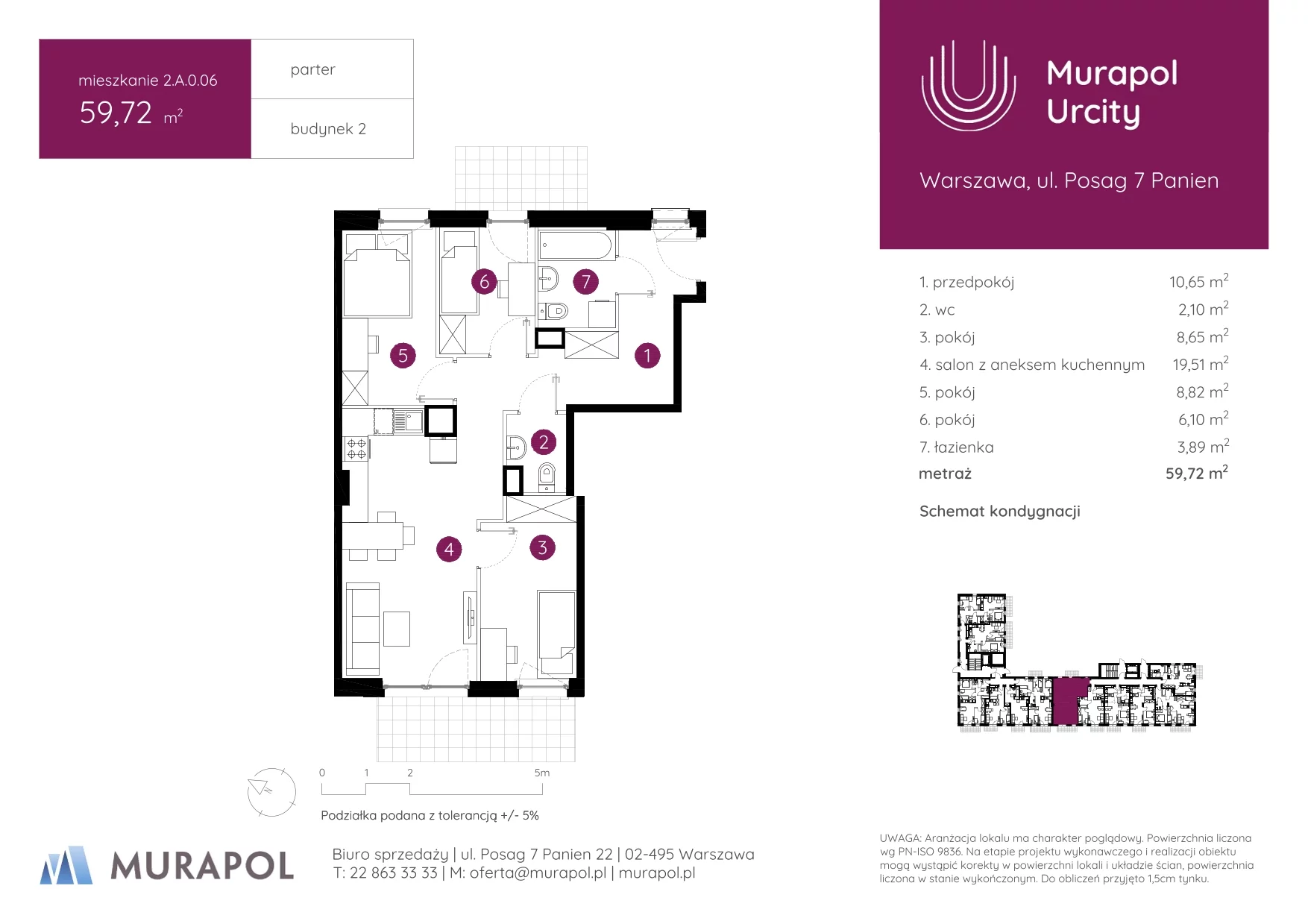 4 pokoje, mieszkanie 59,72 m², parter, oferta nr 2.A.0.06, Murapol Urcity, Warszawa, Ursus, Szamoty, ul. Posag 7 Panien