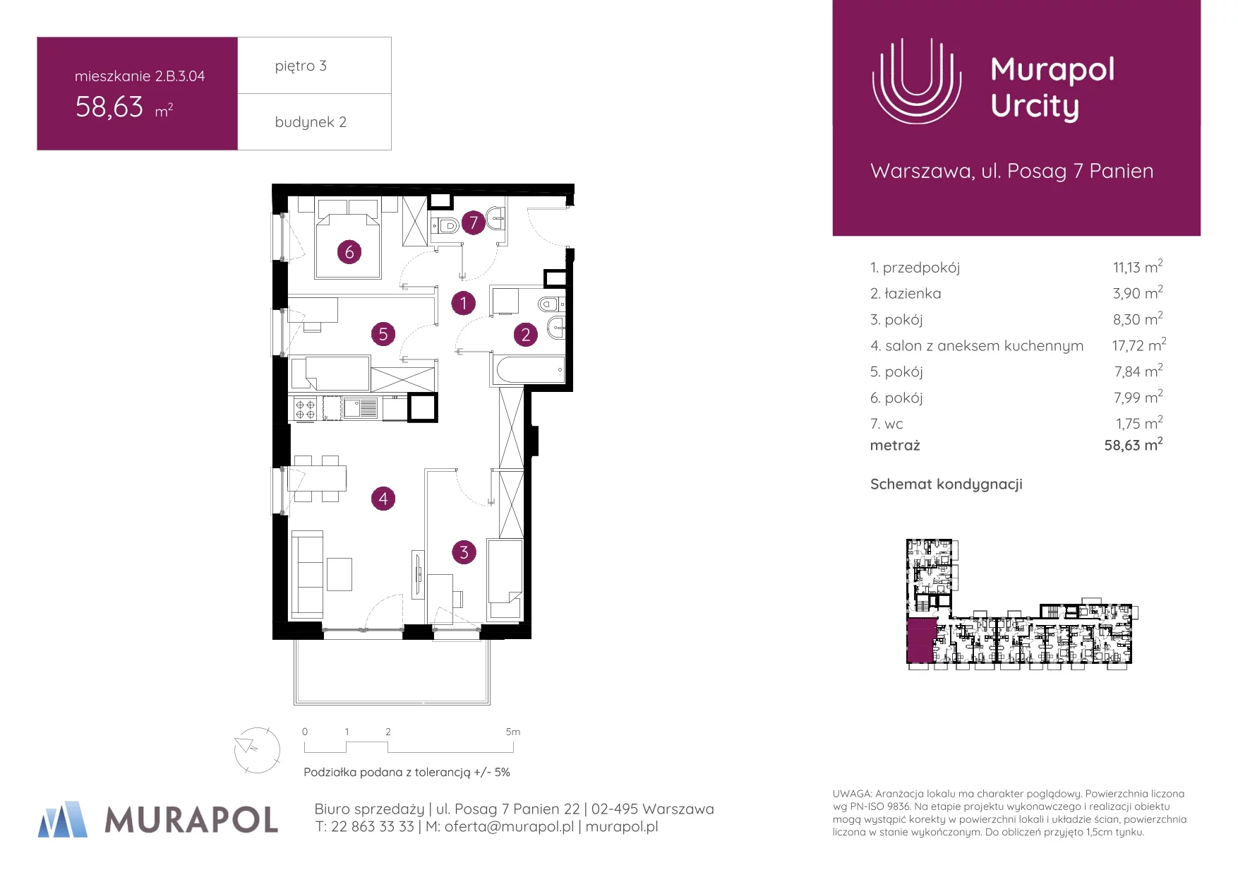 4 pokoje, mieszkanie 58,63 m², piętro 3, oferta nr 2.B.3.04, Murapol Urcity, Warszawa, Ursus, Szamoty, ul. Posag 7 Panien