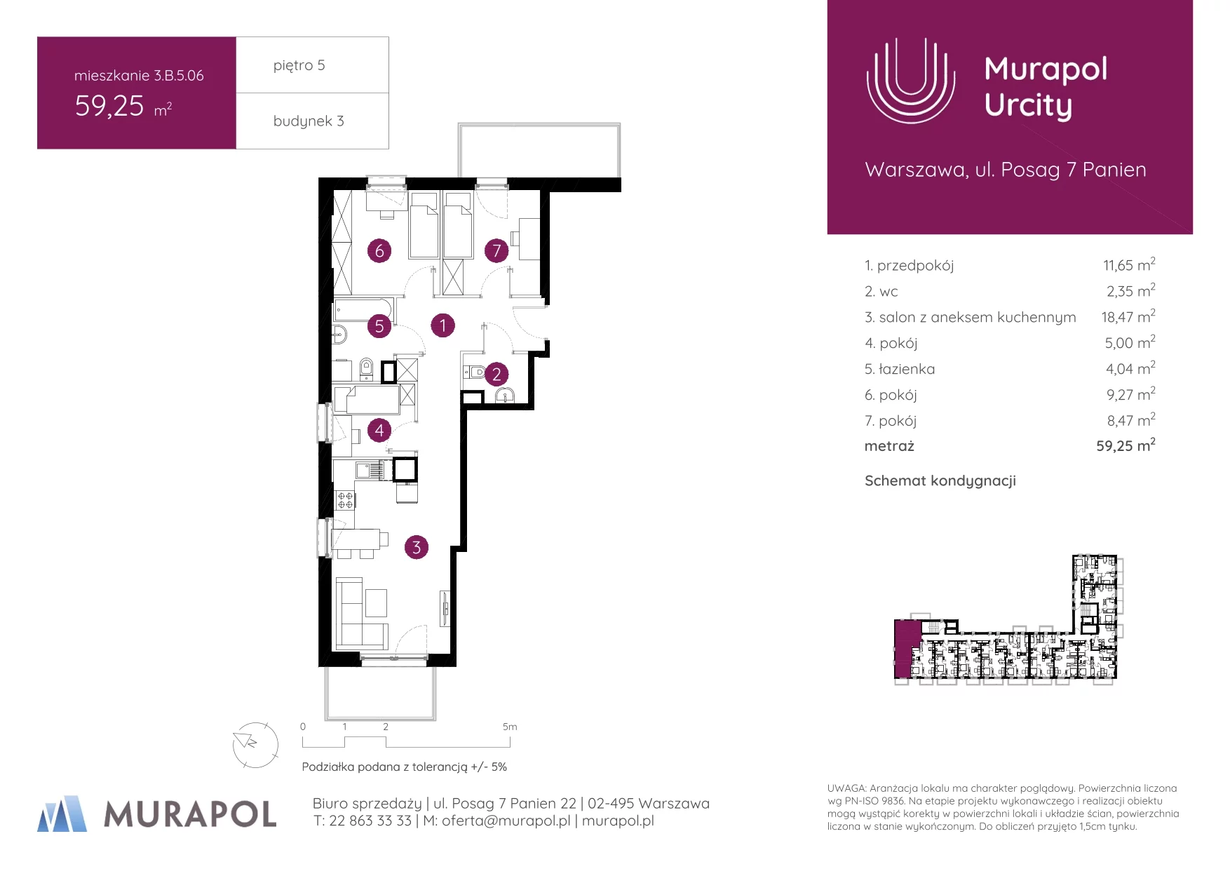 4 pokoje, mieszkanie 59,25 m², piętro 5, oferta nr 3.B.5.06, Murapol Urcity, Warszawa, Ursus, Szamoty, ul. Posag 7 Panien
