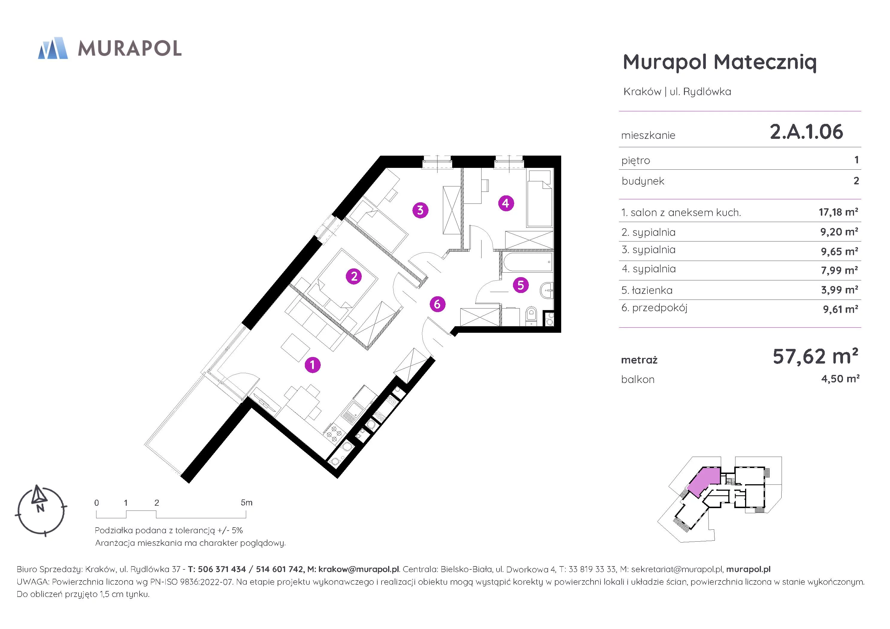 Mieszkanie 57,62 m², piętro 1, oferta nr 2.A.1.06, Murapol Mateczniq, Kraków, Podgórze, Mateczny, ul. Rydlówka-idx