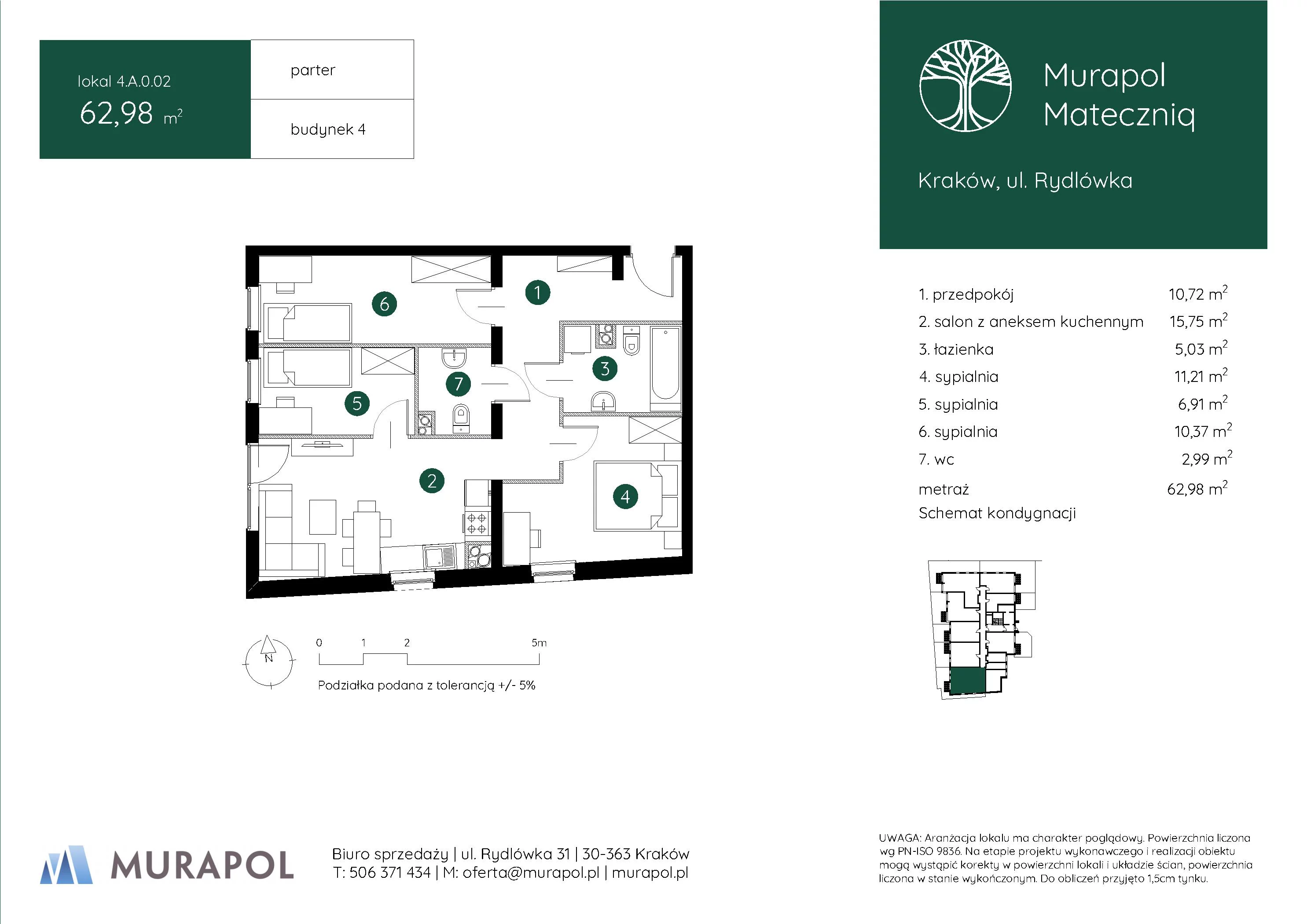 4 pokoje, mieszkanie 62,98 m², parter, oferta nr 4.A.0.02, Murapol Mateczniq, Kraków, Podgórze, Mateczny, ul. Rydlówka