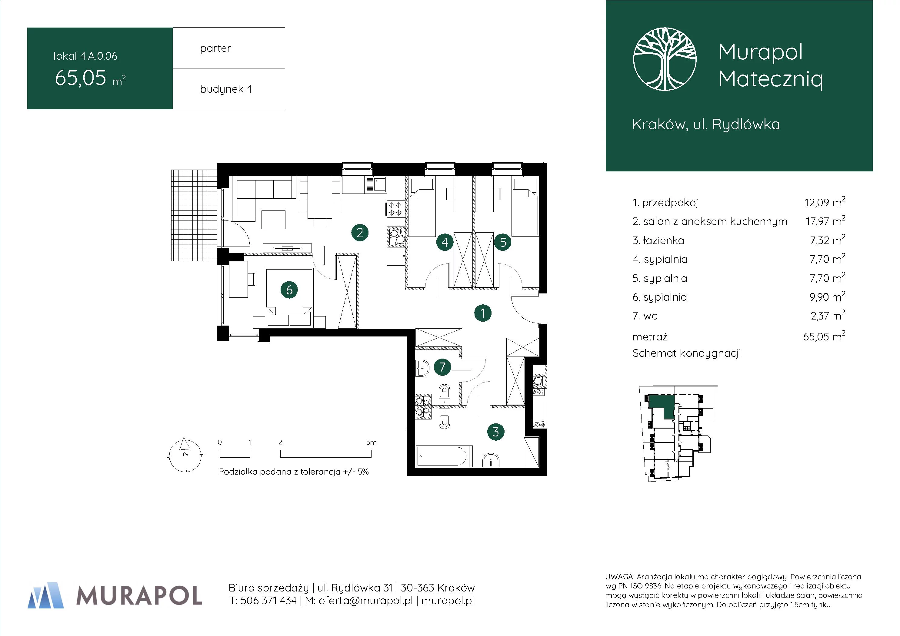 4 pokoje, mieszkanie 65,05 m², parter, oferta nr 4.A.0.06, Murapol Mateczniq, Kraków, Podgórze, Mateczny, ul. Rydlówka