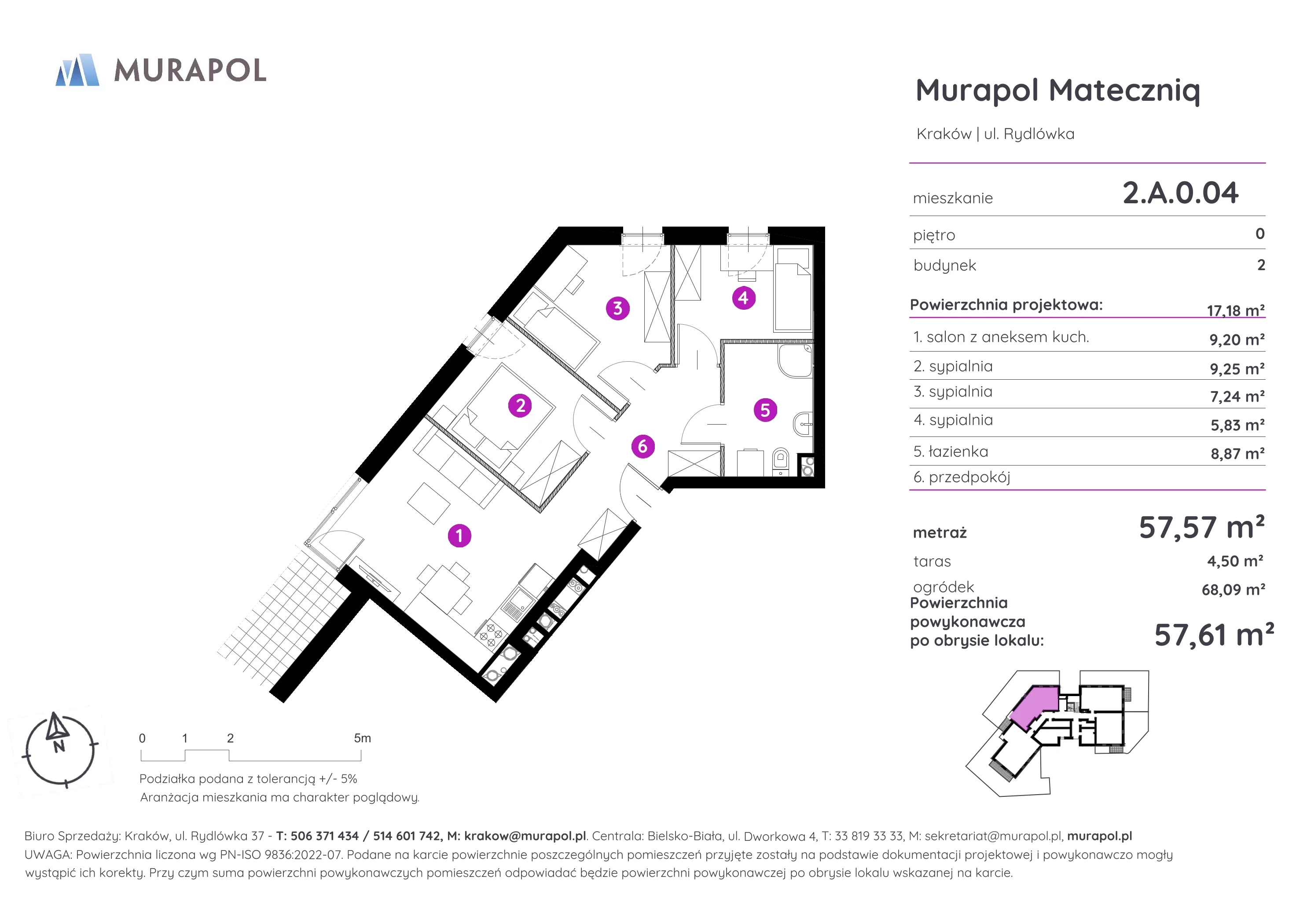 4 pokoje, mieszkanie 57,61 m², parter, oferta nr 2.A.0.04, Murapol Mateczniq, Kraków, Podgórze, Mateczny, ul. Rydlówka