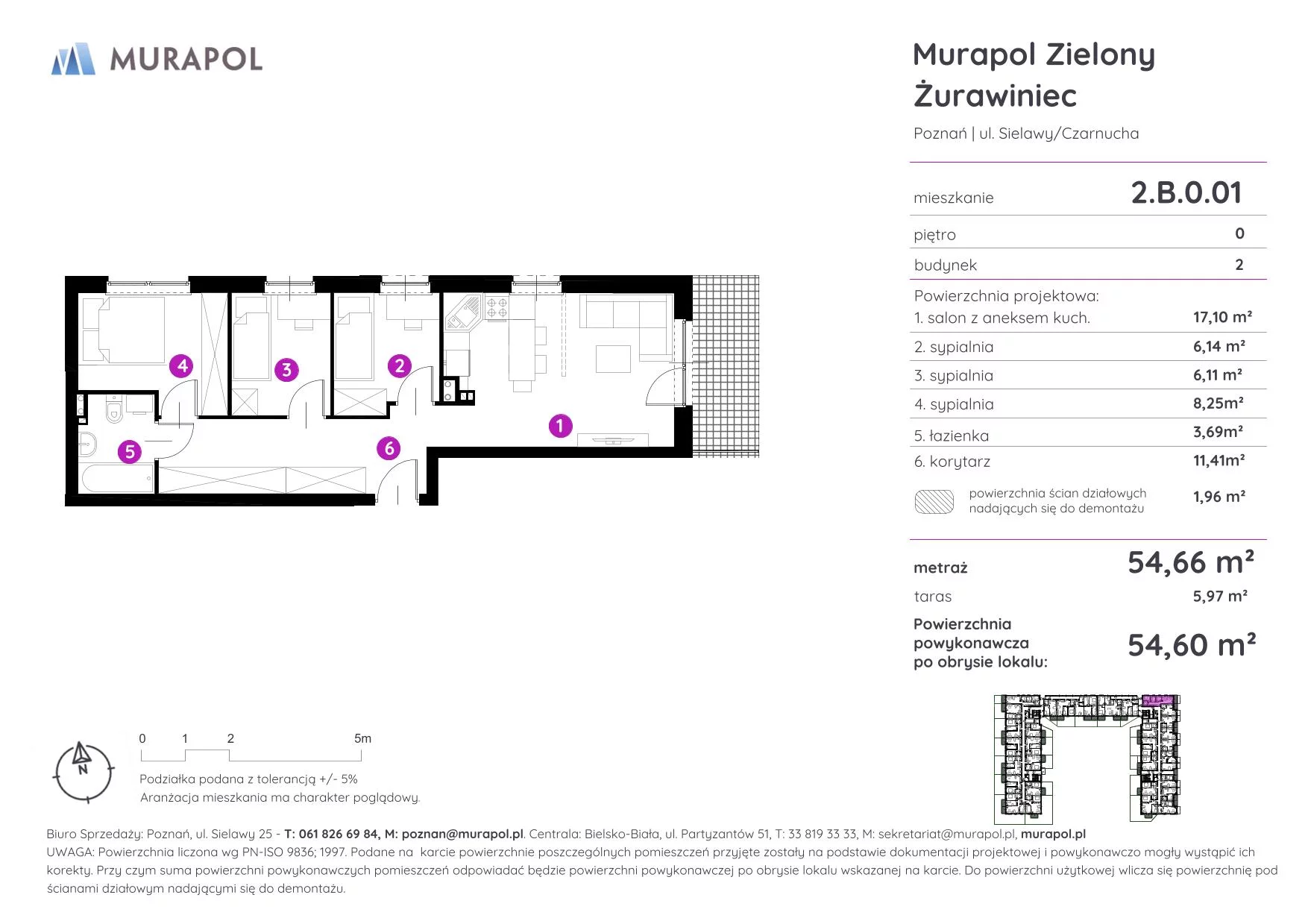 Mieszkanie 54,60 m², parter, oferta nr 2.B.0.01, Murapol Zielony Żurawiniec - Gotowe mieszkania, Poznań, Naramowice, ul. Sielawy