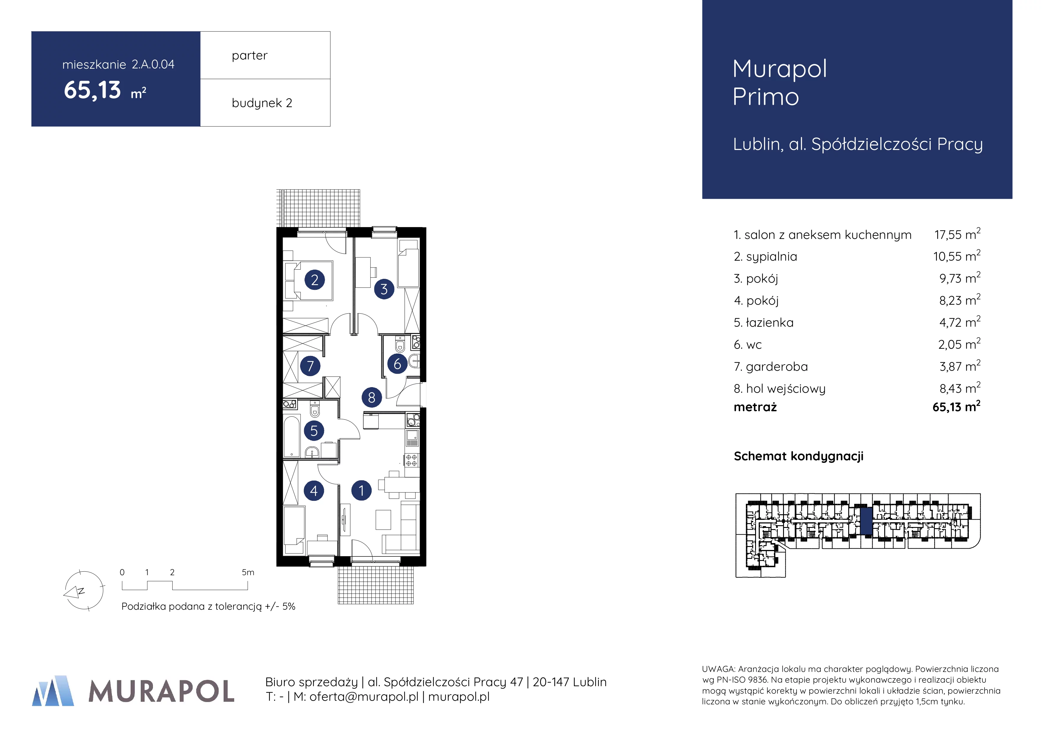 Mieszkanie 65,13 m², parter, oferta nr 2.A.0.04, Murapol Primo, Lublin, Ponikwoda, al. Spółdzielczości Pracy