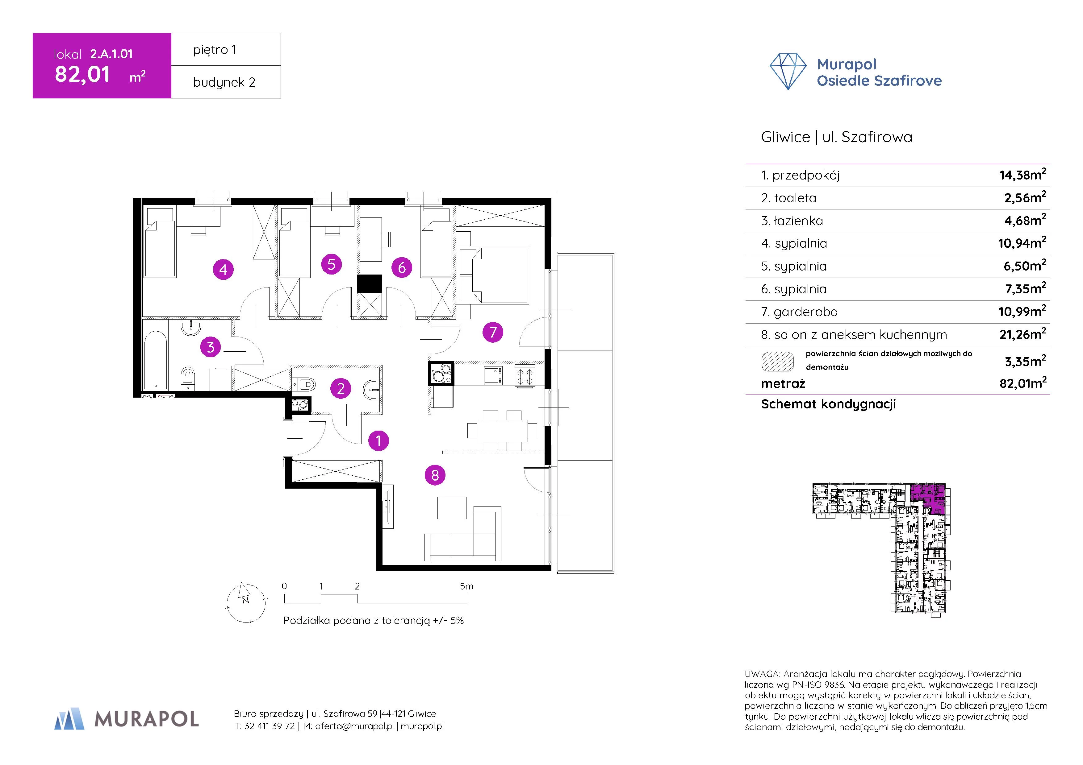 Mieszkanie 82,01 m², piętro 1, oferta nr 2.A.1.01, Murapol Osiedle Szafirove, Gliwice, Stare Gliwice, ul. Szafirowa