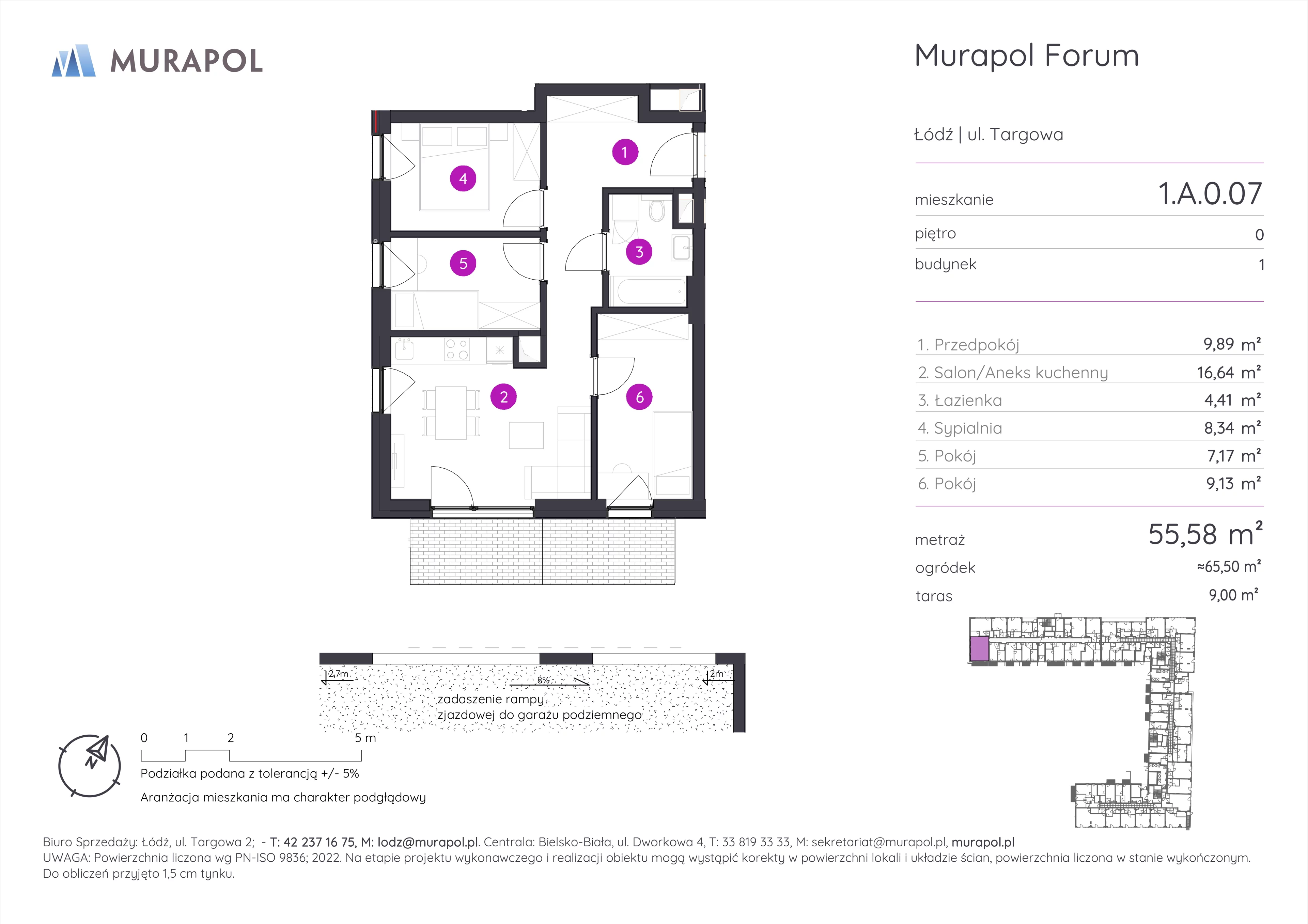 Mieszkanie 55,58 m², parter, oferta nr 1.A.0.07, Murapol Forum, Łódź, Śródmieście, ul. Targowa