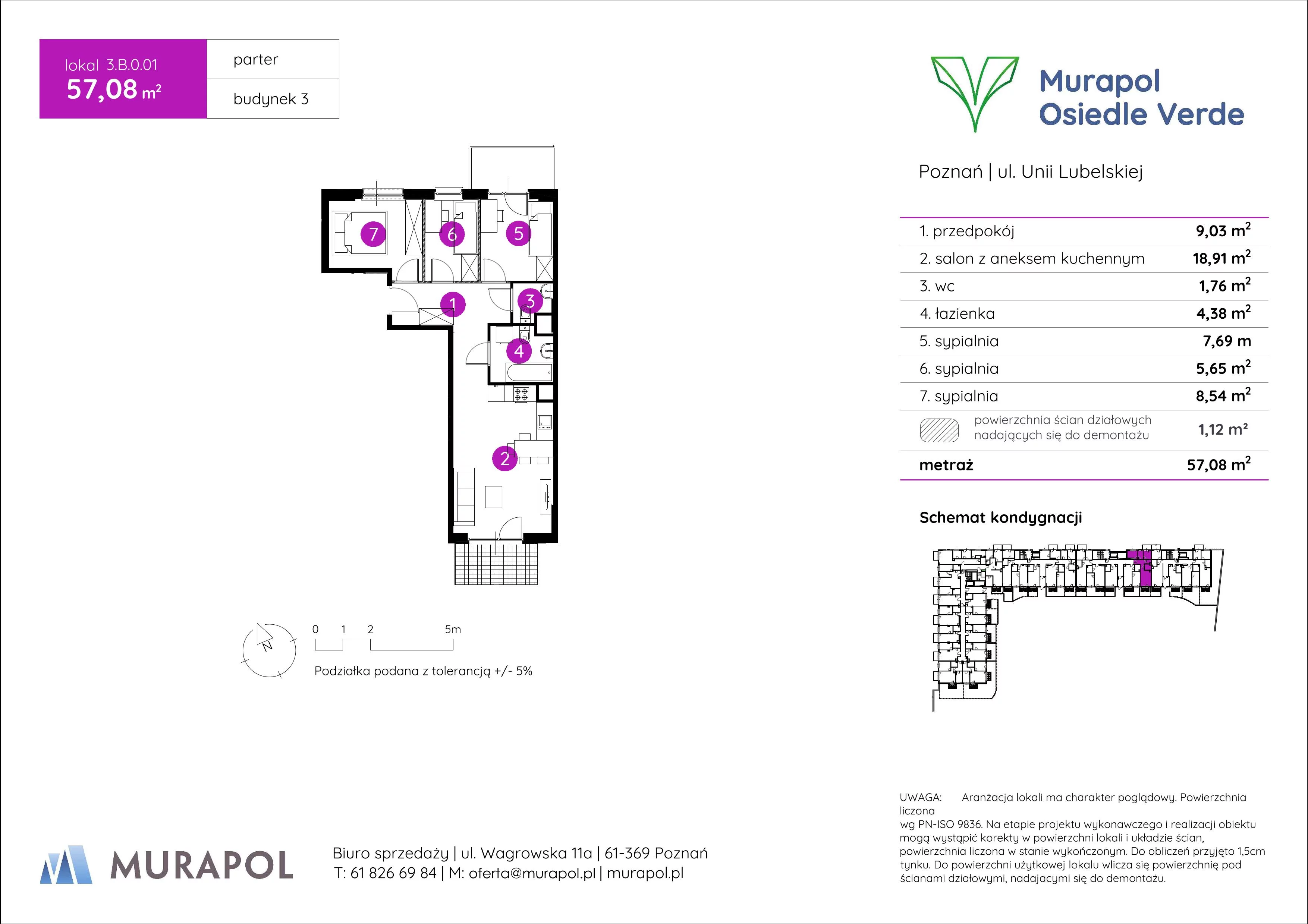 Mieszkanie 57,08 m², parter, oferta nr 3.B.0.01, Murapol Osiedle Verde, Poznań, Żegrze, Starołęka, ul. Wagrowska