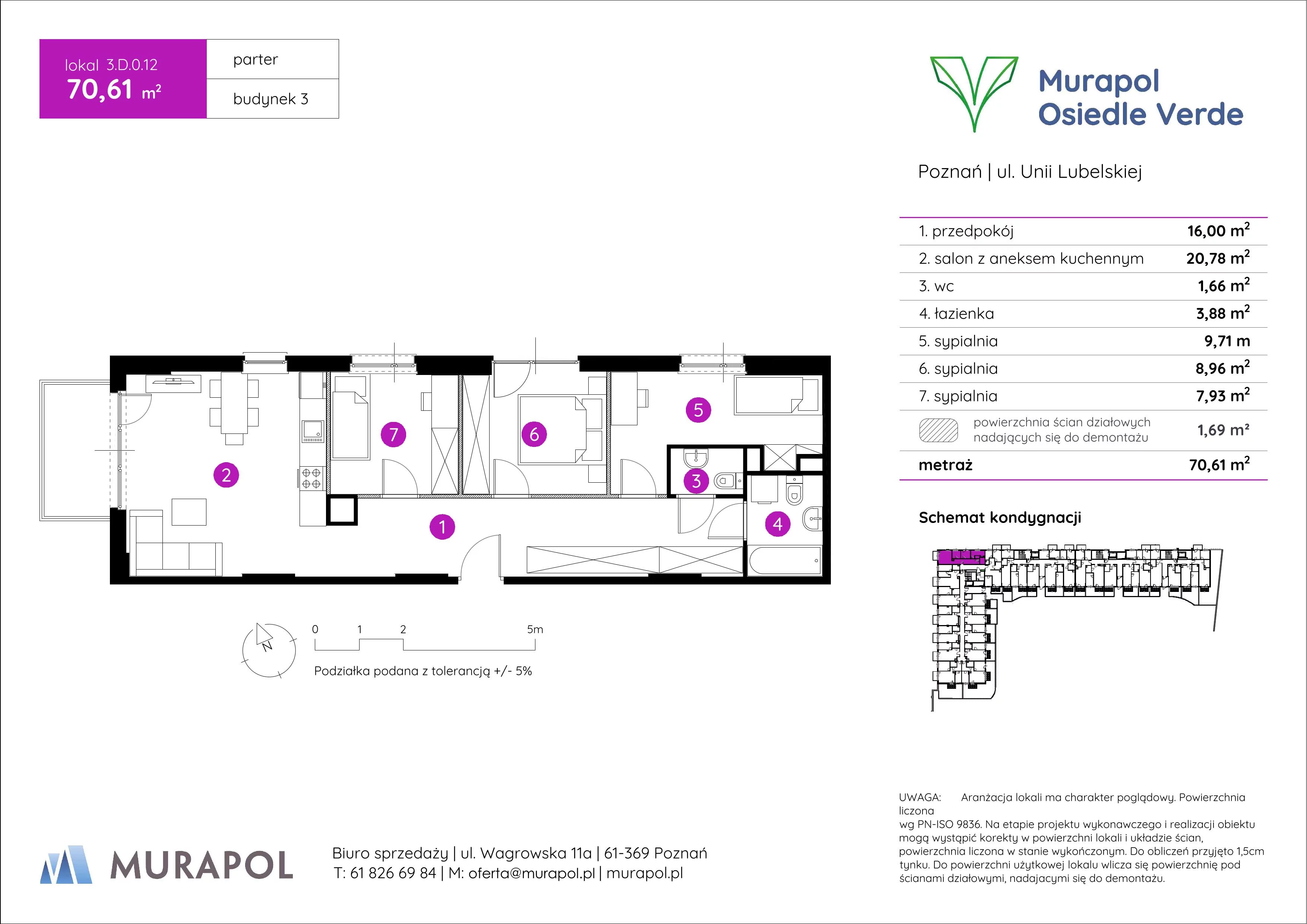 Mieszkanie 70,61 m², parter, oferta nr 3.D.0.12, Murapol Osiedle Verde, Poznań, Żegrze, Starołęka, ul. Wagrowska