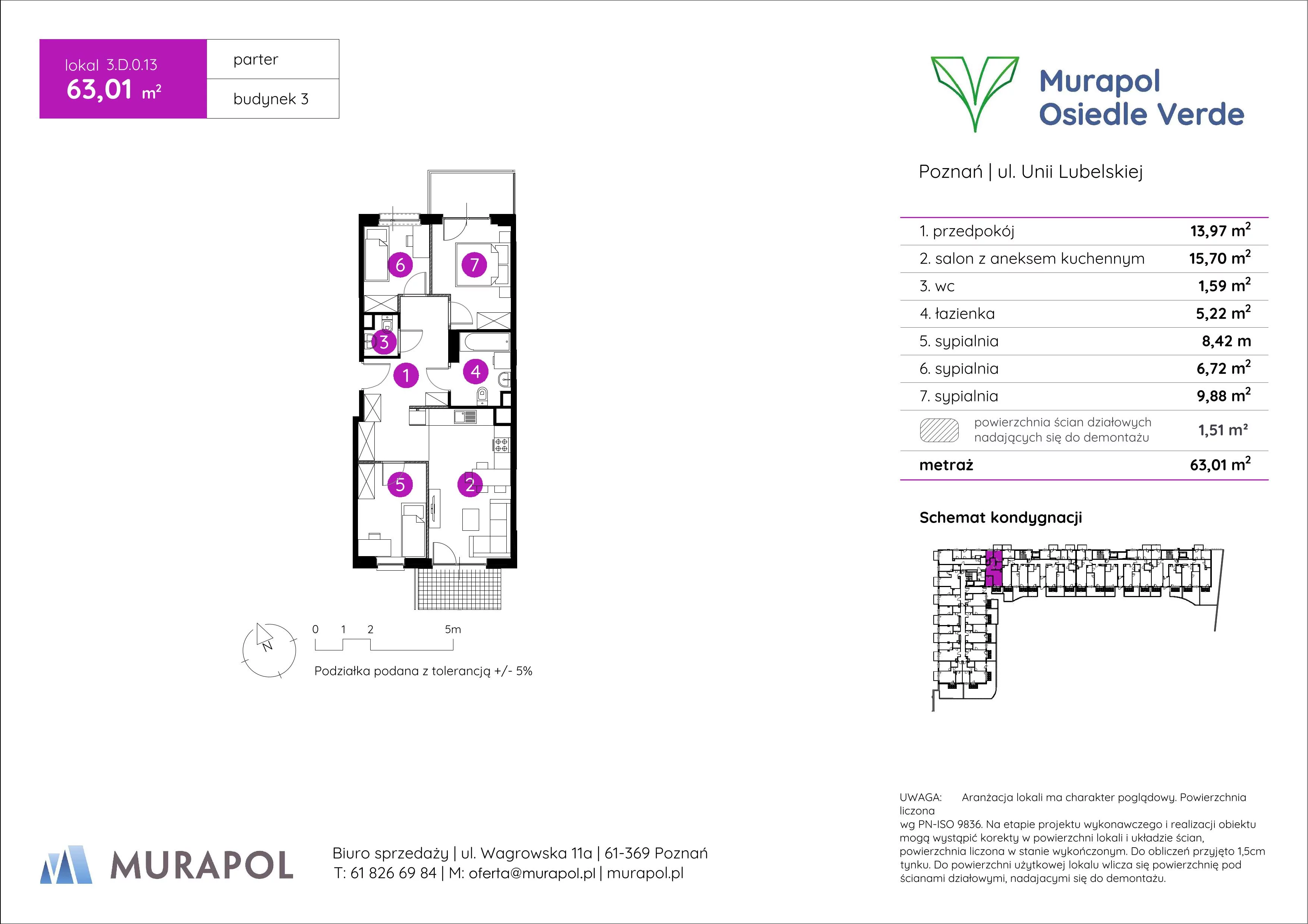 Mieszkanie 63,01 m², parter, oferta nr 3.D.0.13, Murapol Osiedle Verde, Poznań, Żegrze, Starołęka, ul. Wagrowska