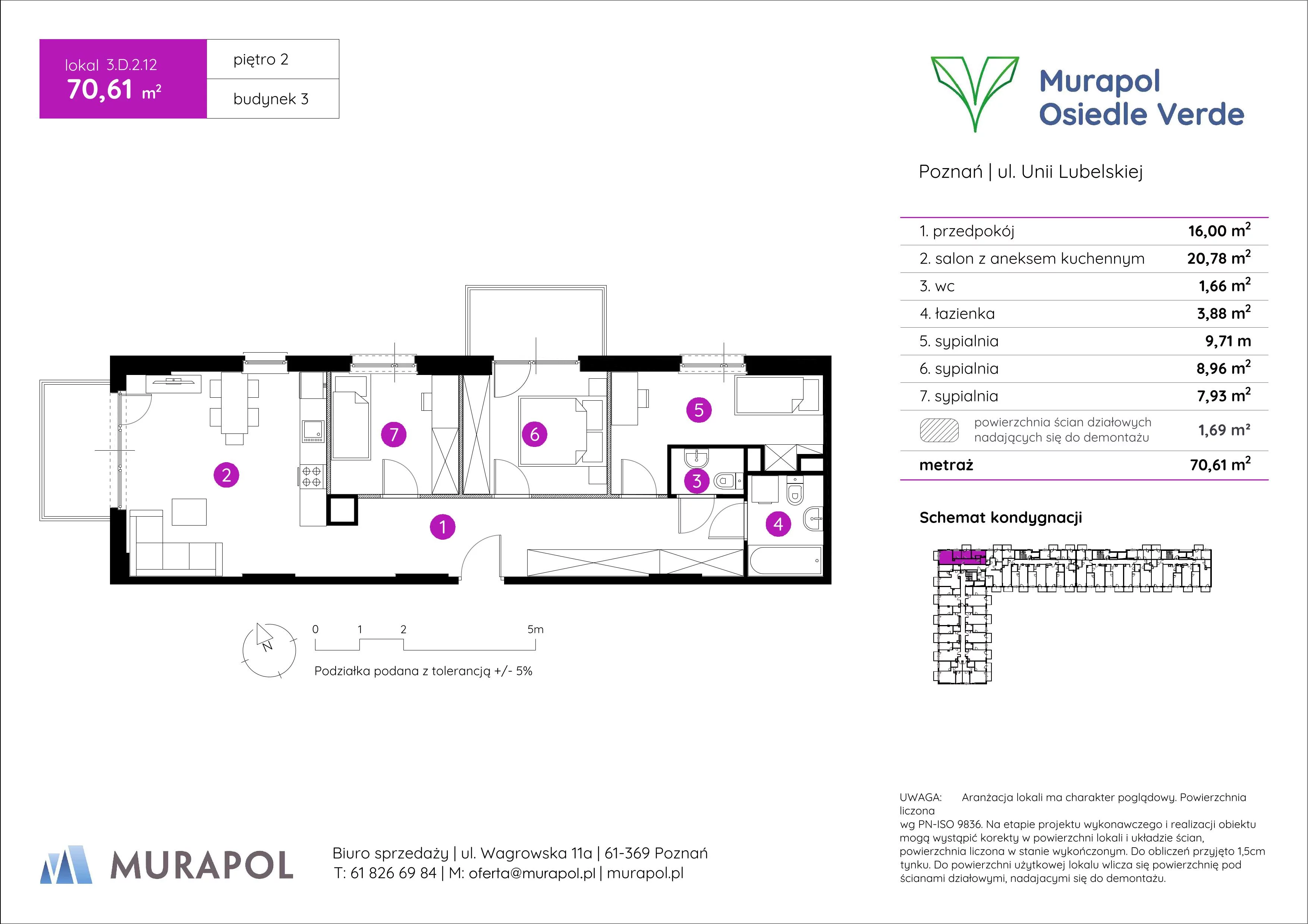 Mieszkanie 70,61 m², piętro 2, oferta nr 3.D.2.12, Murapol Osiedle Verde, Poznań, Żegrze, Starołęka, ul. Wagrowska