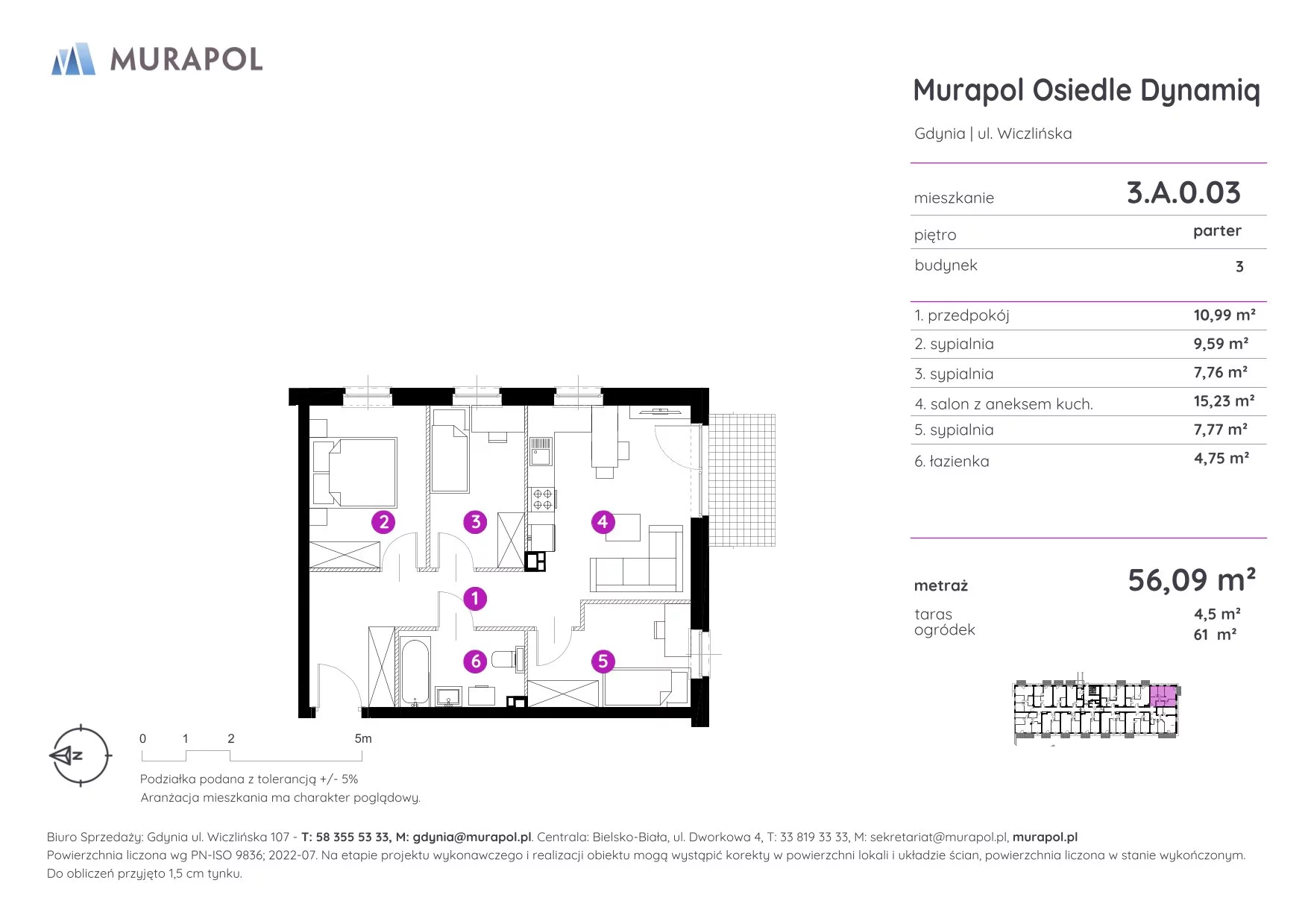 Mieszkanie 56,09 m², parter, oferta nr 3.A.0.03, Murapol Osiedle Dynamiq, Gdynia, Chwarzno-Wiczlino, ul. Wiczlińska-idx