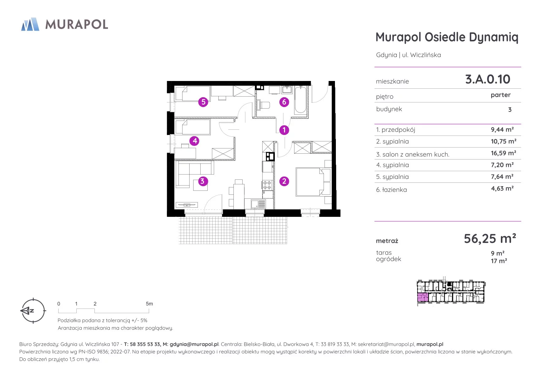 Mieszkanie 56,25 m², parter, oferta nr 3.A.0.10, Murapol Osiedle Dynamiq, Gdynia, Chwarzno-Wiczlino, ul. Wiczlińska