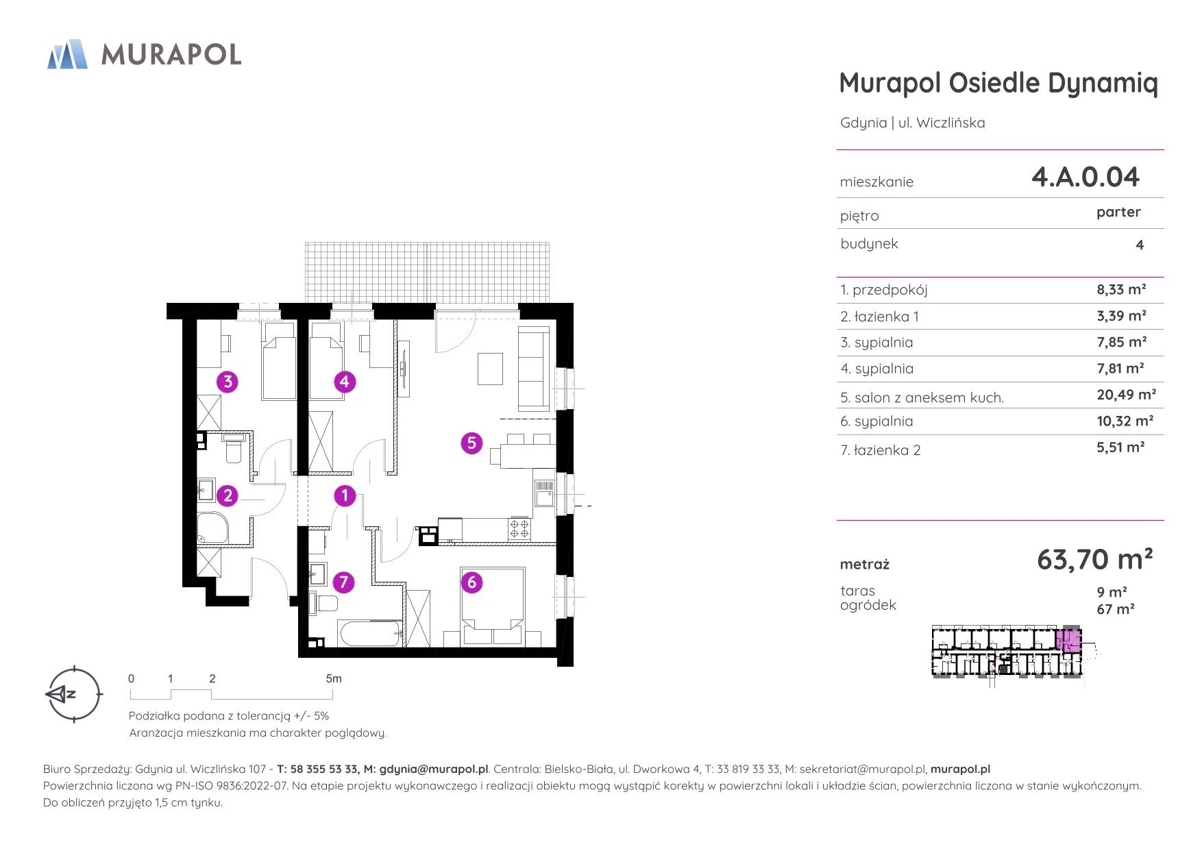 Mieszkanie 63,70 m², parter, oferta nr 4.A.0.04, Murapol Osiedle Dynamiq, Gdynia, Chwarzno-Wiczlino, ul. Wiczlińska