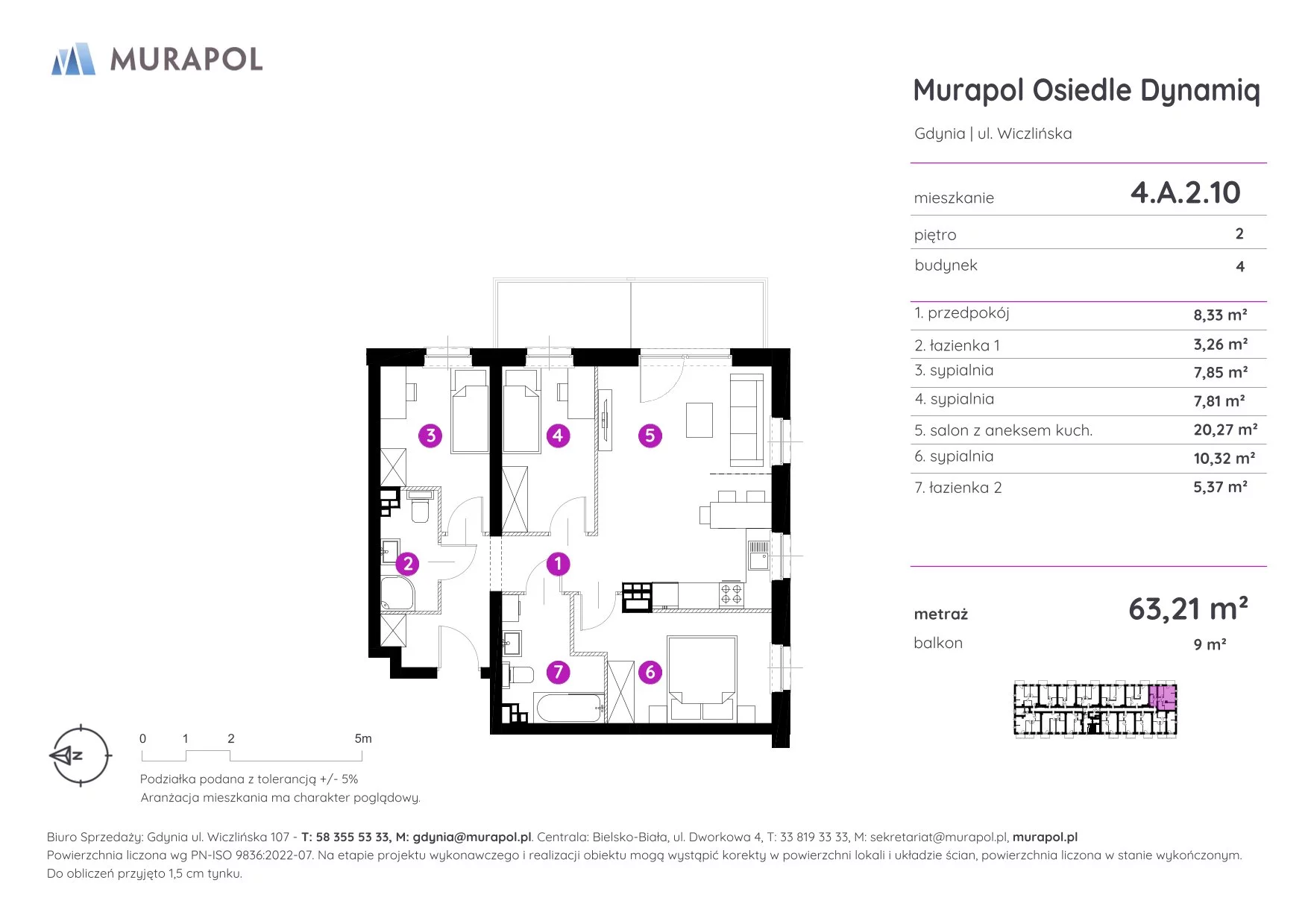 4 pokoje, mieszkanie 63,21 m², piętro 2, oferta nr 4.A.2.10, Murapol Osiedle Dynamiq, Gdynia, Chwarzno-Wiczlino, ul. Wiczlińska