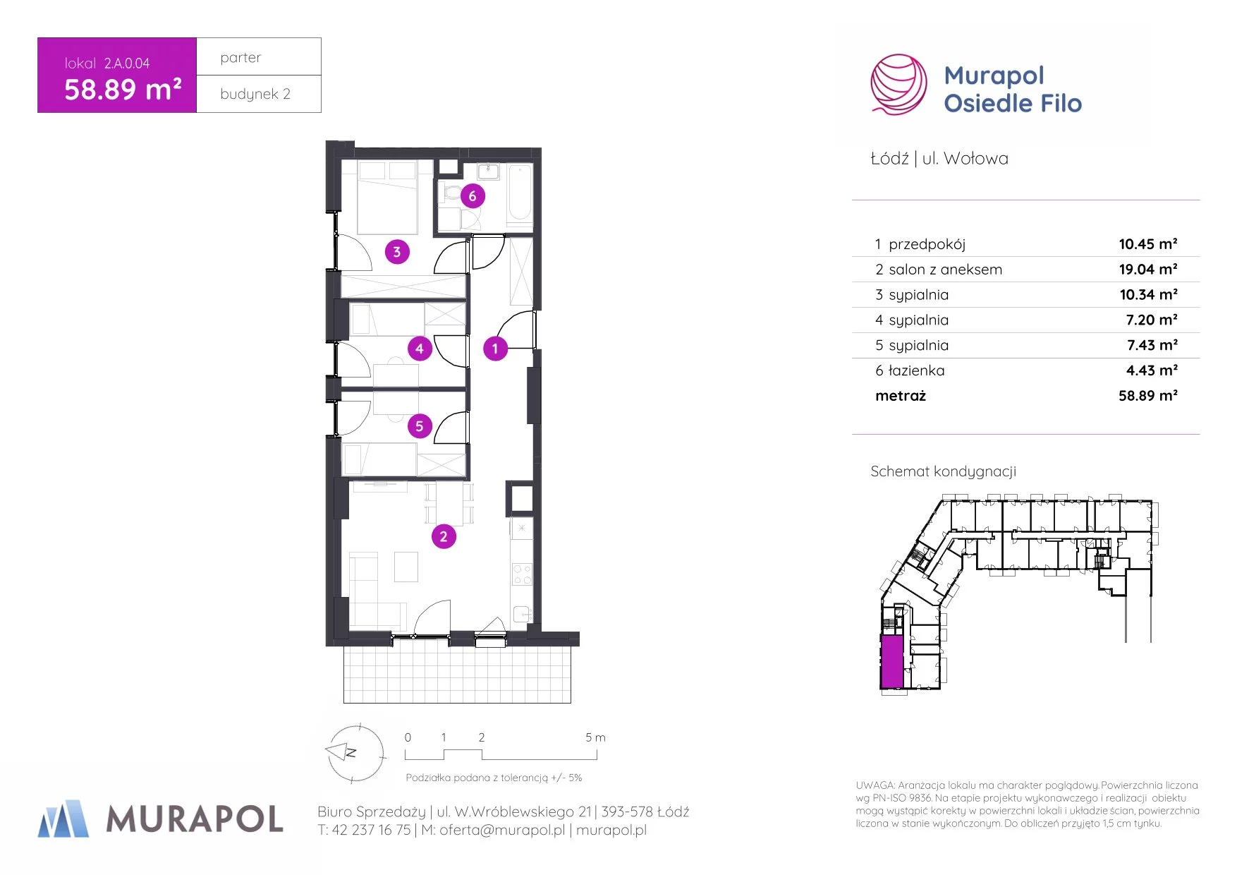 4 pokoje, mieszkanie 58,89 m², parter, oferta nr 2.A.0.04, Murapol Osiedle Filo, Łódź, Polesie, Stare Polesie, ul. Wołowa