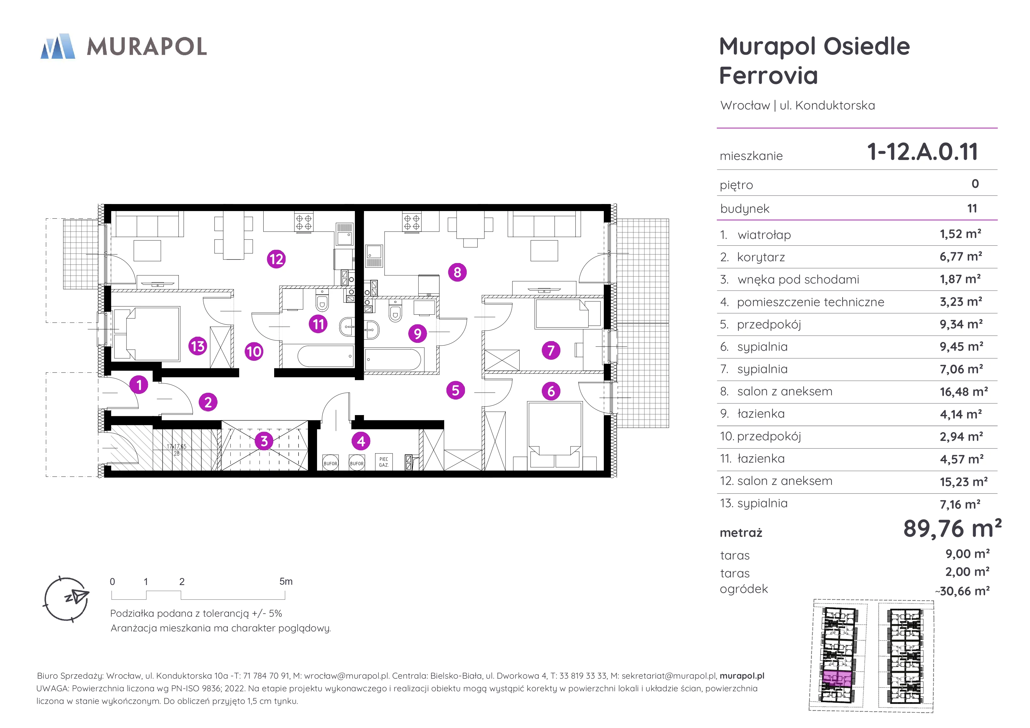 Mieszkanie 89,76 m², parter, oferta nr 1-12.A.0.11, Murapol Osiedle Ferrovia, Wrocław, Brochów, Krzyki, ul. Konduktorska