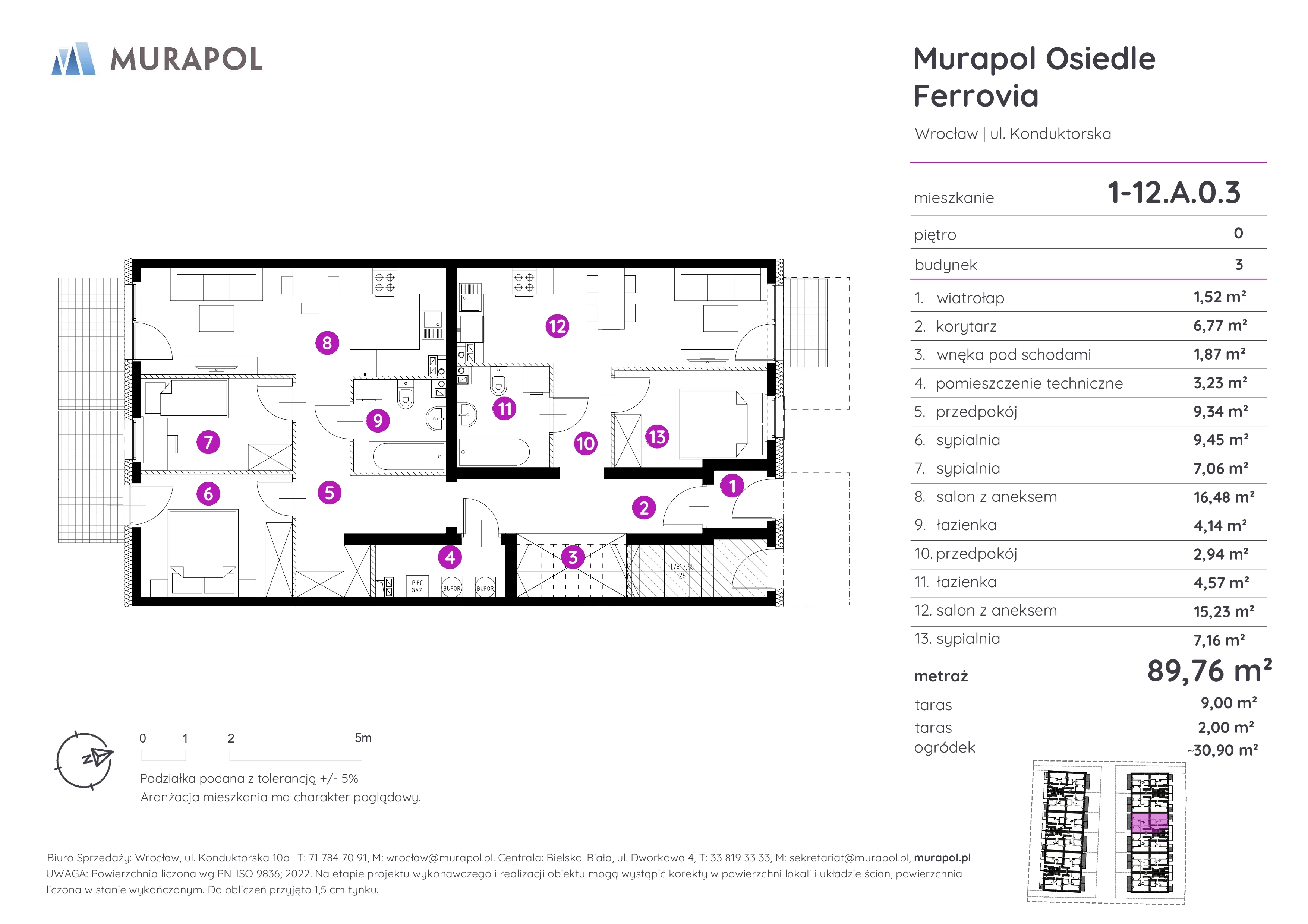 Mieszkanie 89,76 m², parter, oferta nr 1-12.A.0.3, Murapol Osiedle Ferrovia, Wrocław, Brochów, Krzyki, ul. Konduktorska