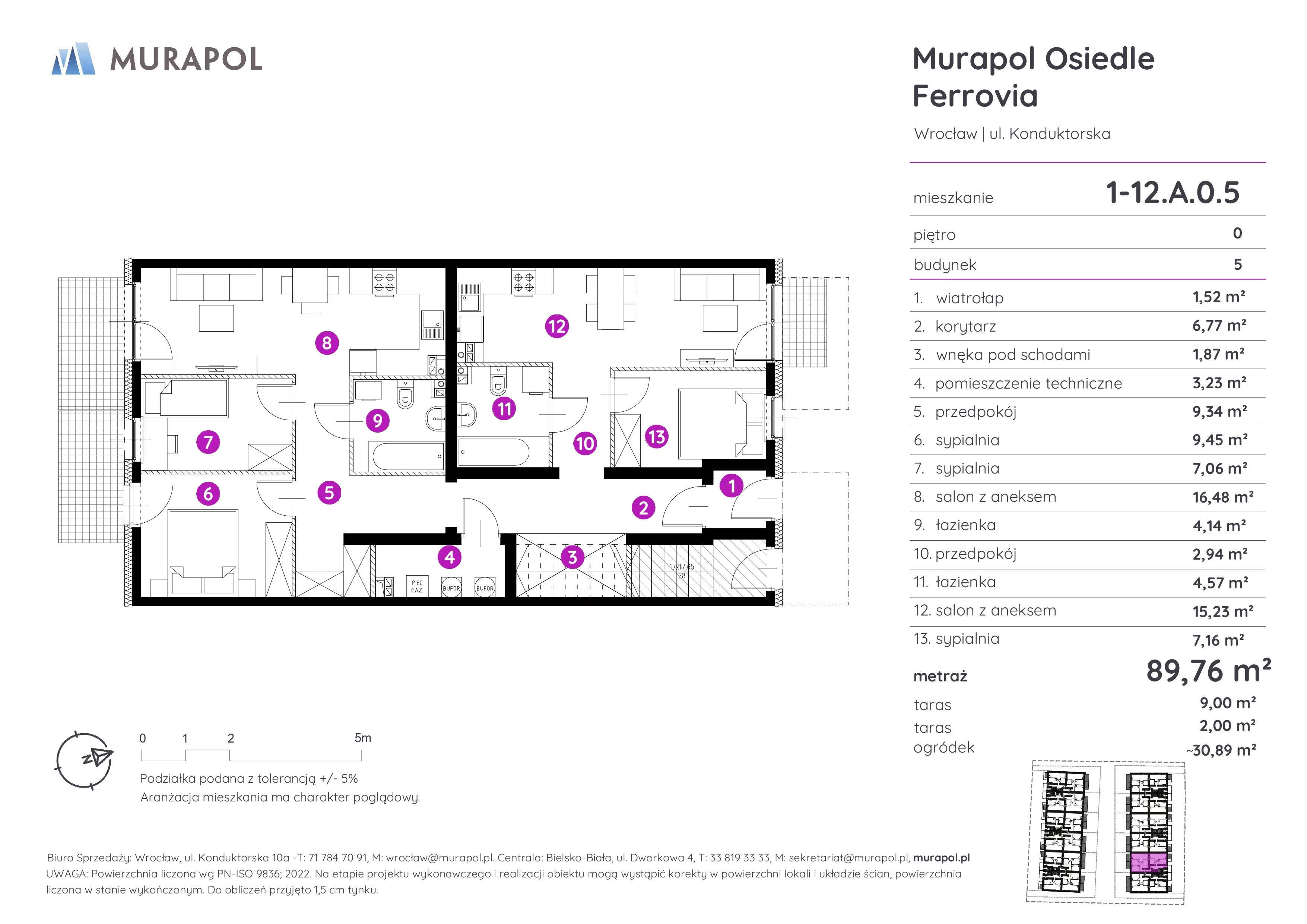 Mieszkanie 89,76 m², parter, oferta nr 1-12.A.0.5, Murapol Osiedle Ferrovia, Wrocław, Brochów, Krzyki, ul. Konduktorska