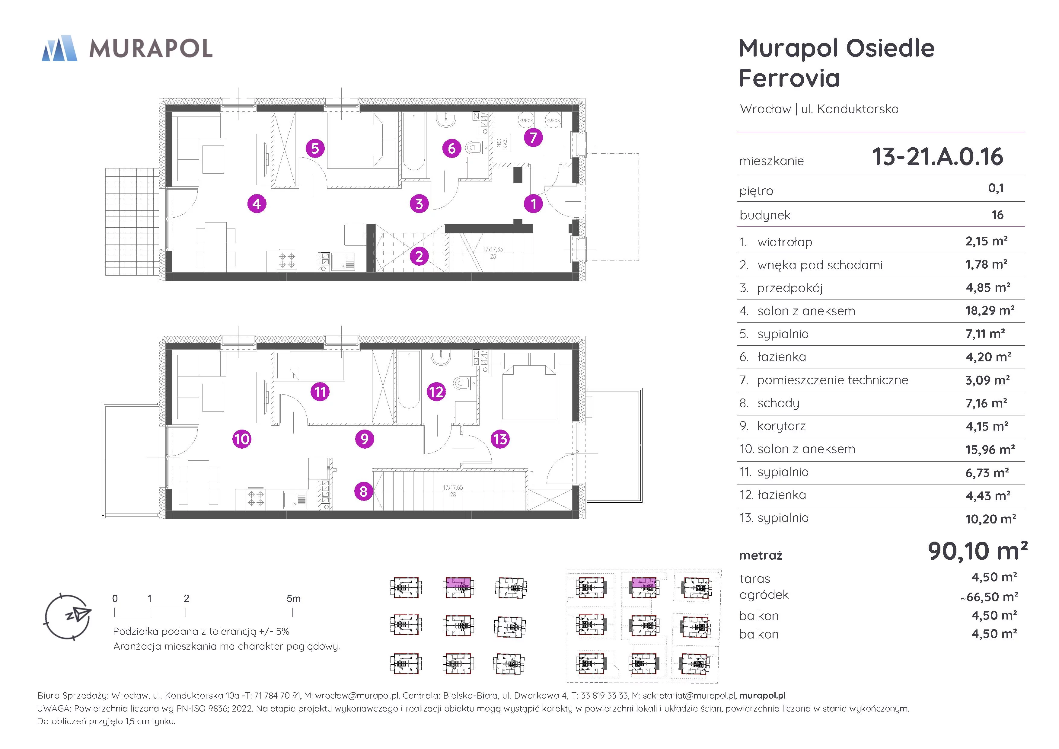 Mieszkanie 90,10 m², parter, oferta nr 13-21.A.0.16, Murapol Osiedle Ferrovia, Wrocław, Brochów, Krzyki, ul. Konduktorska