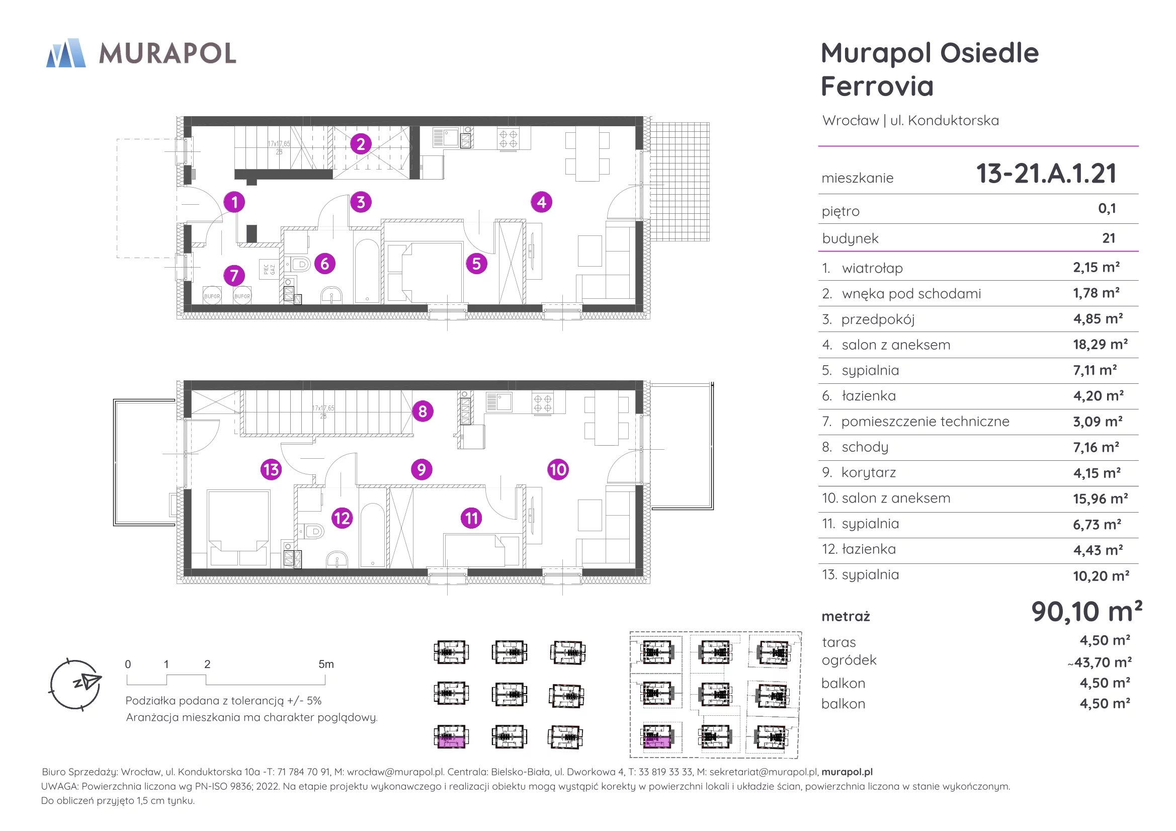 Mieszkanie 90,10 m², parter, oferta nr 13-21.A.1.21, Murapol Osiedle Ferrovia, Wrocław, Brochów, Krzyki, ul. Konduktorska