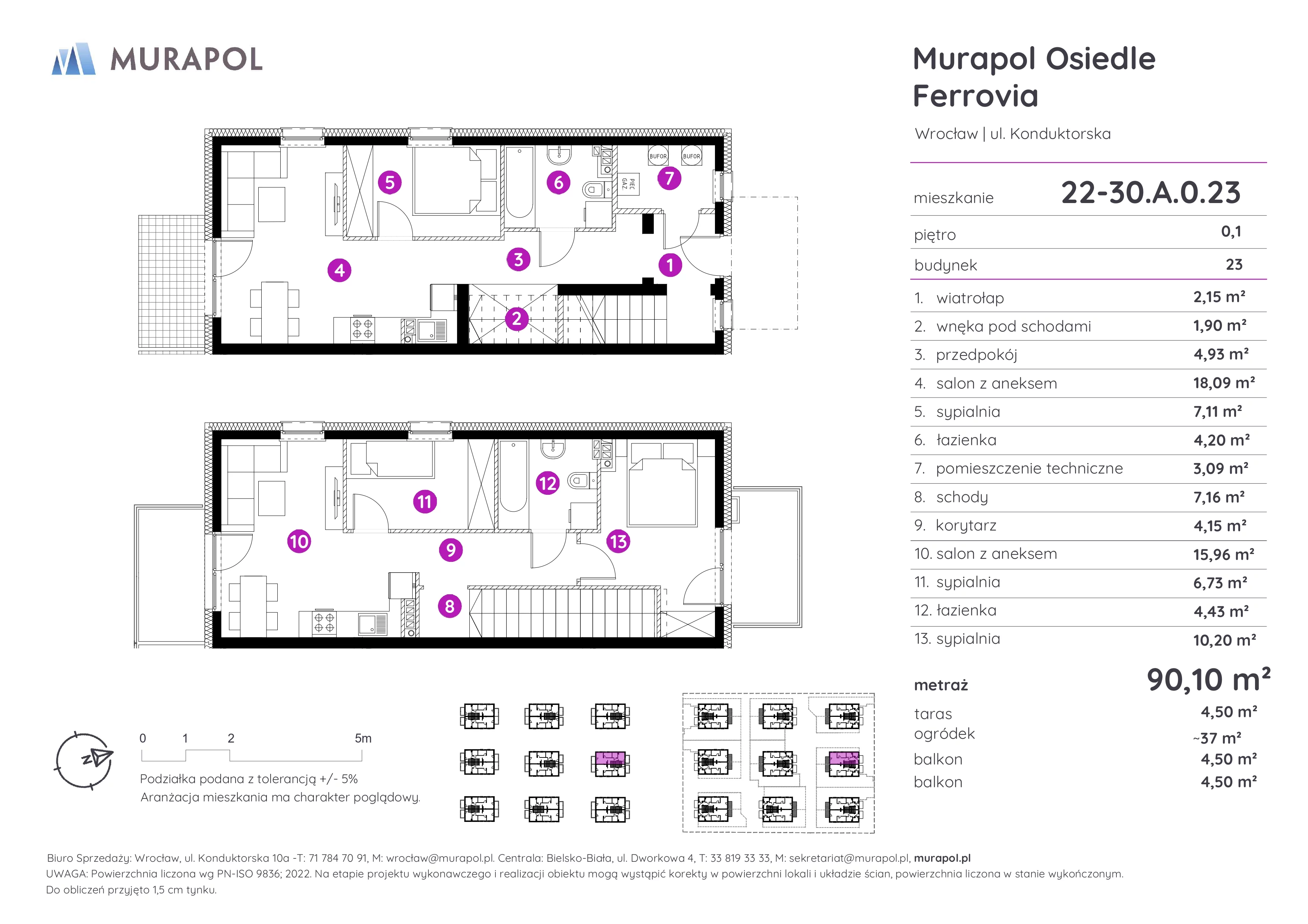 Mieszkanie 90,10 m², parter, oferta nr 22-30.A.0.23, Murapol Osiedle Ferrovia, Wrocław, Brochów, Krzyki, ul. Konduktorska