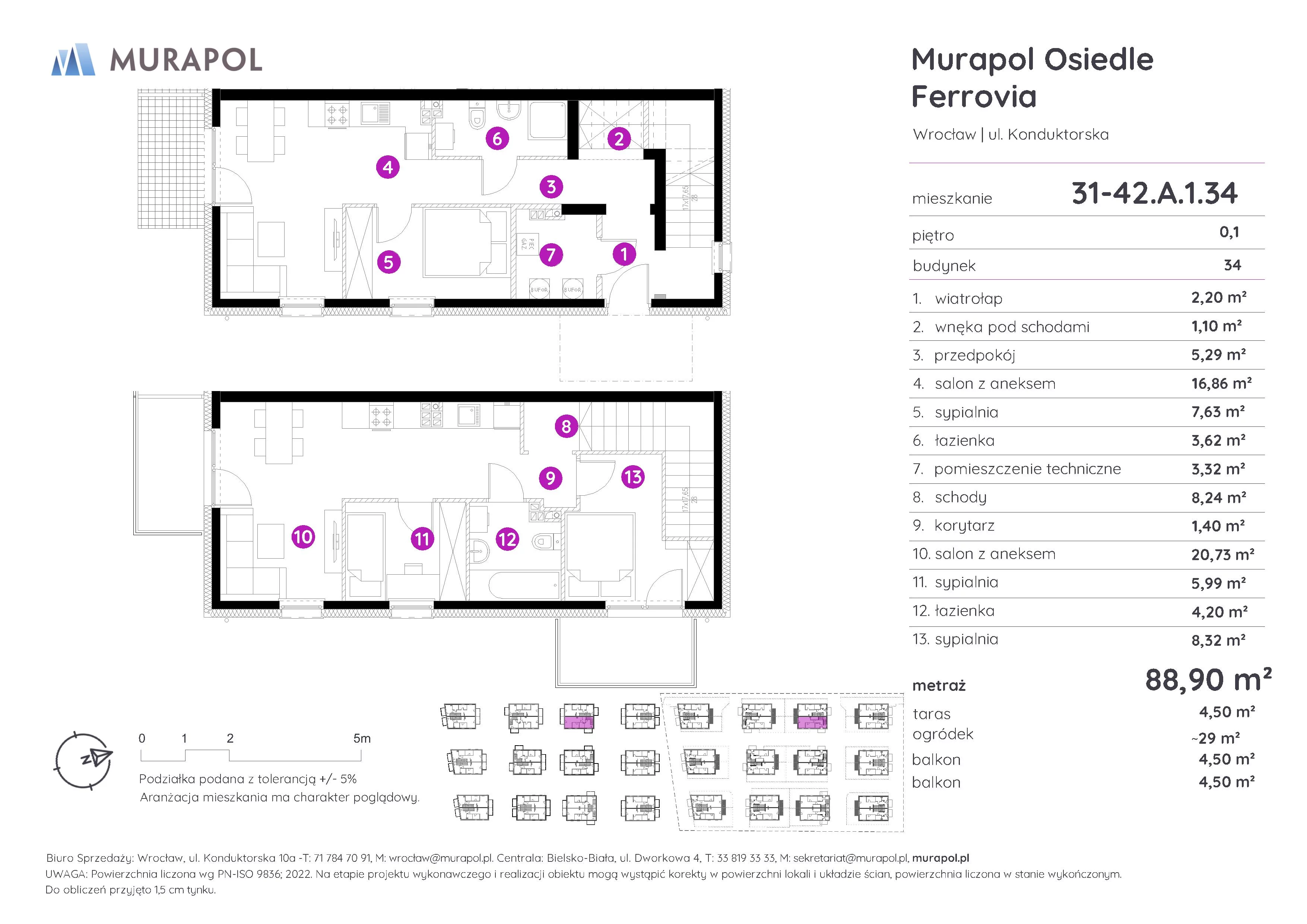 Mieszkanie 88,90 m², parter, oferta nr 31-42.A.1.34, Murapol Osiedle Ferrovia, Wrocław, Brochów, Krzyki, ul. Konduktorska