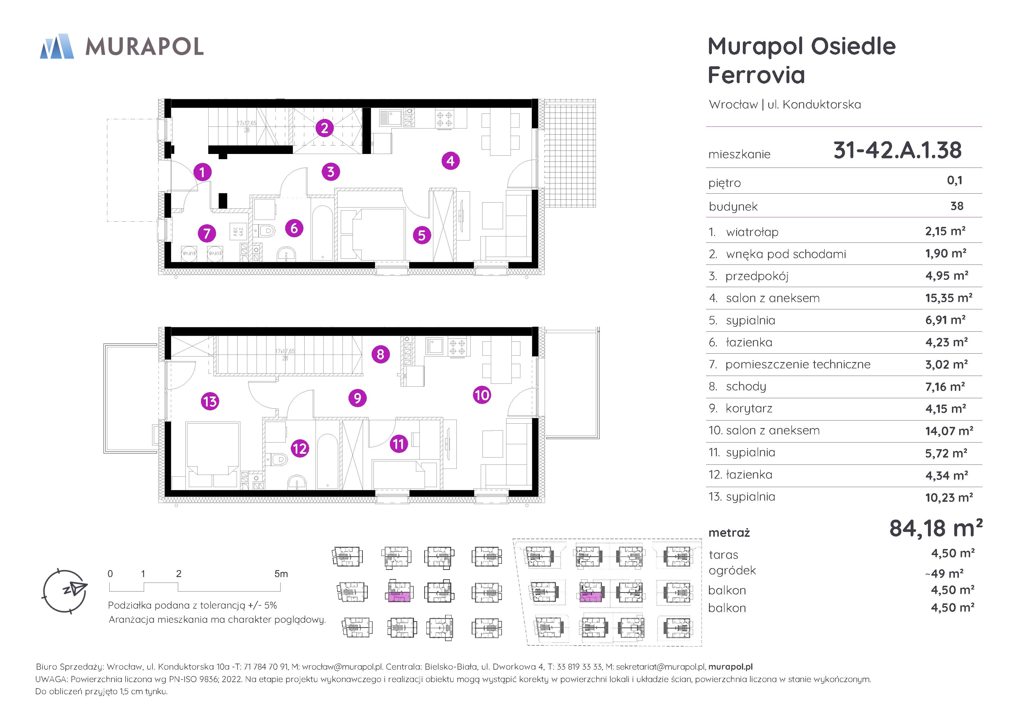 Mieszkanie 84,18 m², parter, oferta nr 31-42.A.1.38, Murapol Osiedle Ferrovia, Wrocław, Brochów, Krzyki, ul. Konduktorska