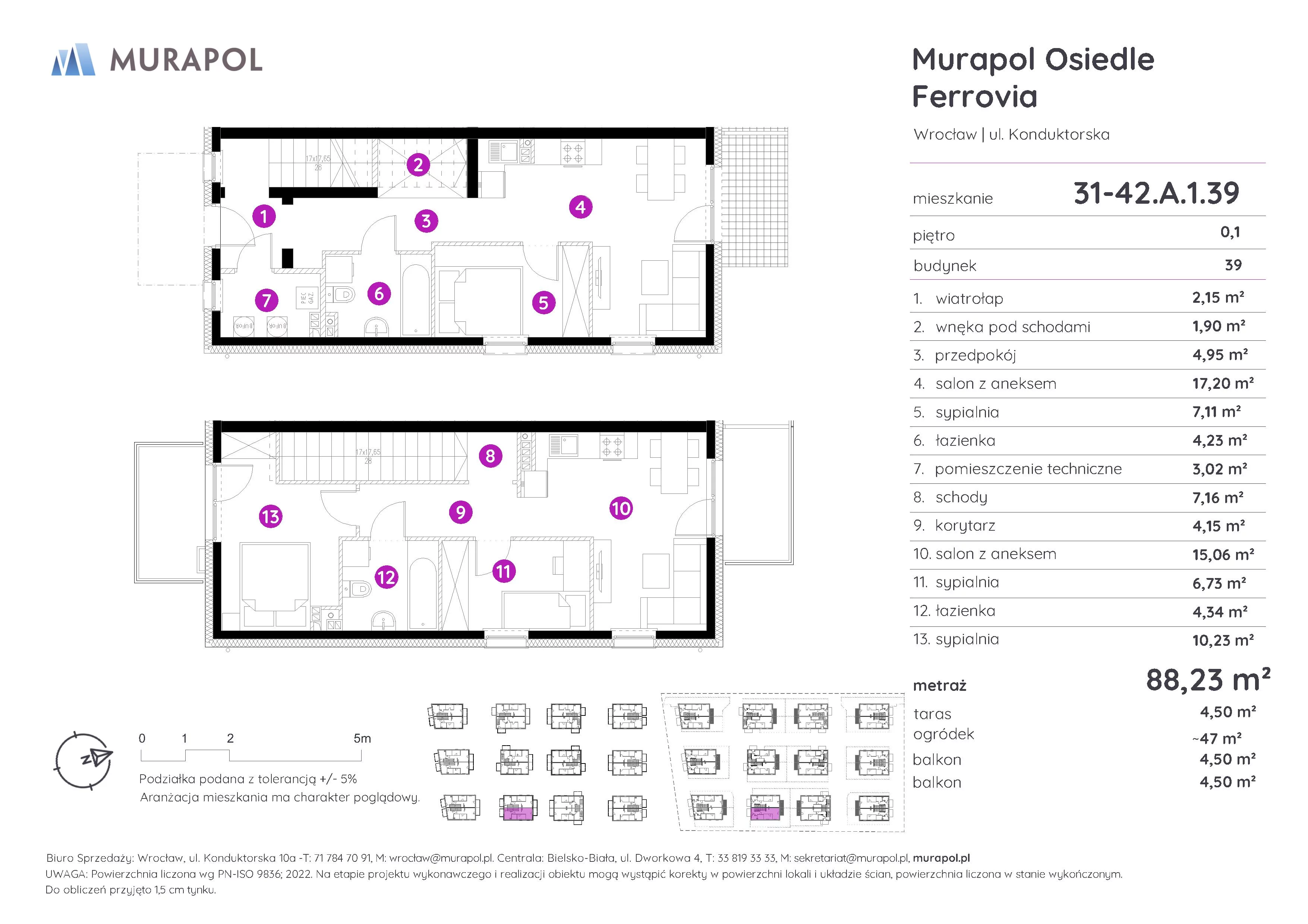 Mieszkanie 88,23 m², parter, oferta nr 31-42.A.1.39, Murapol Osiedle Ferrovia, Wrocław, Brochów, Krzyki, ul. Konduktorska