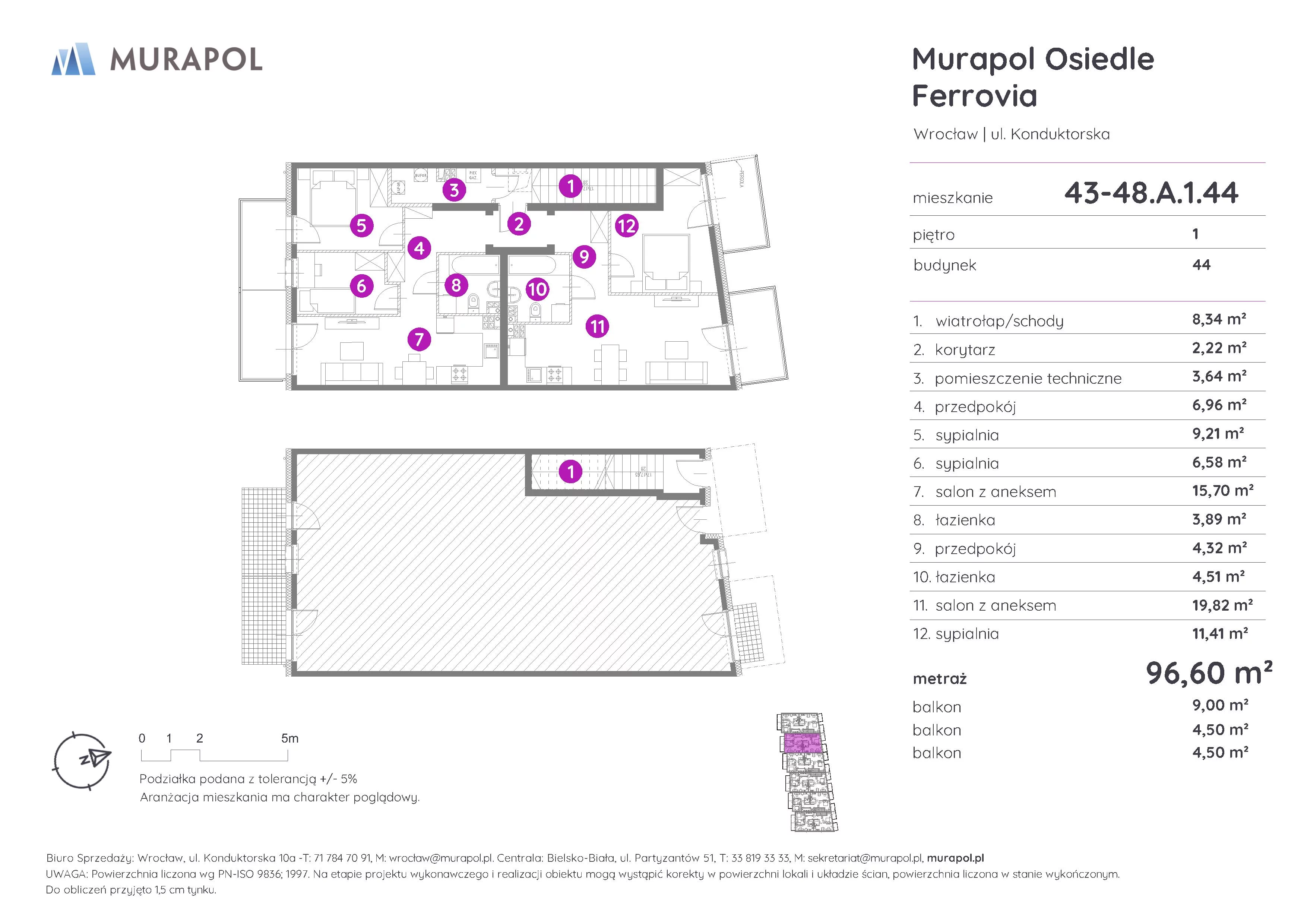 Mieszkanie 96,60 m², piętro 1, oferta nr 43-48.A.1.44, Murapol Osiedle Ferrovia, Wrocław, Brochów, Krzyki, ul. Konduktorska